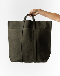 Amiacalva Washed Canvas Tall 6 Pockets Tote in Olive