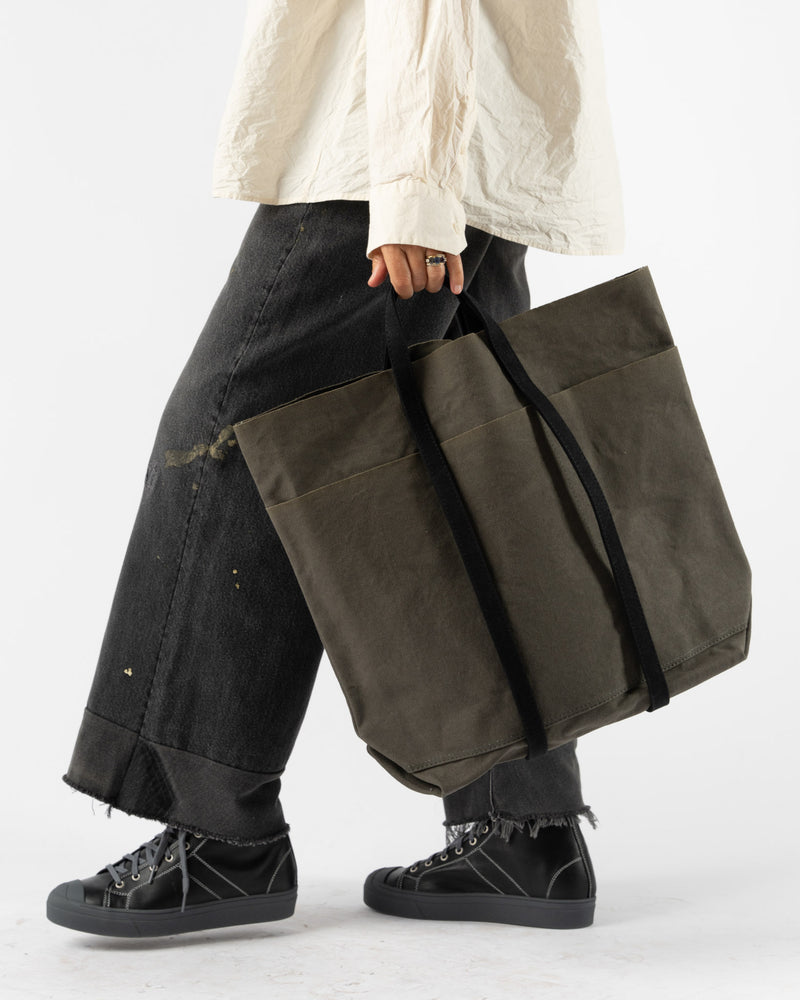 Amiacalva Tall Light Ounce Canvas Tote in Black x Khaki