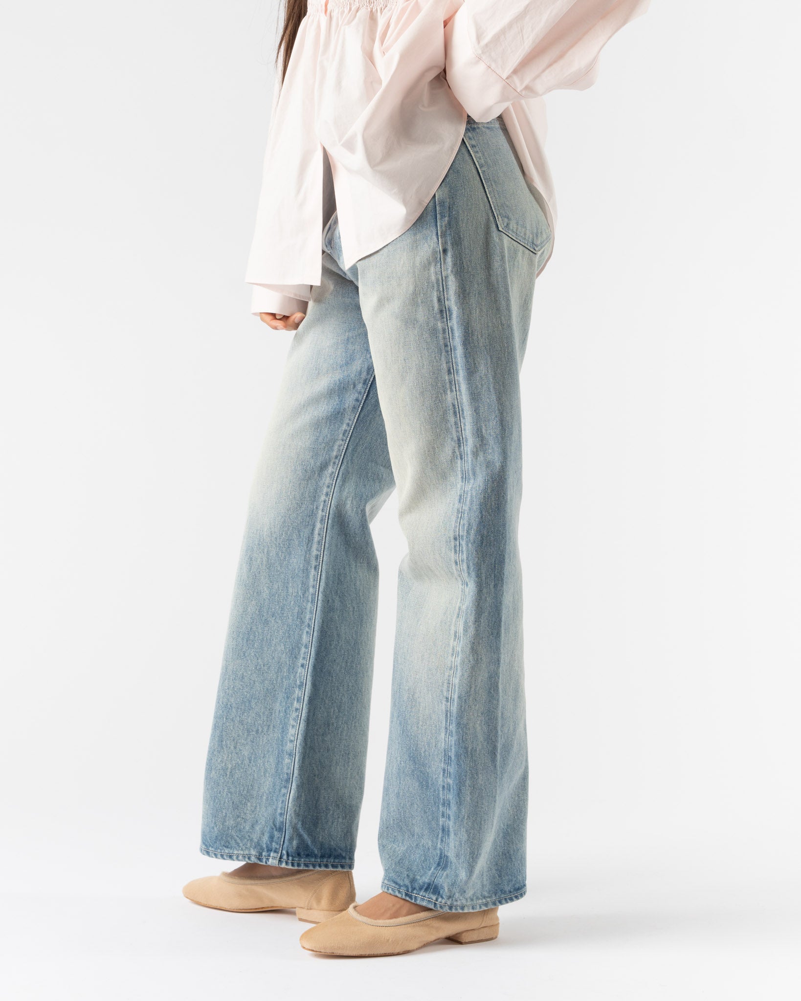 Auralee Selvedge Faded Light Denim Pants in Indigo Curated at Jake