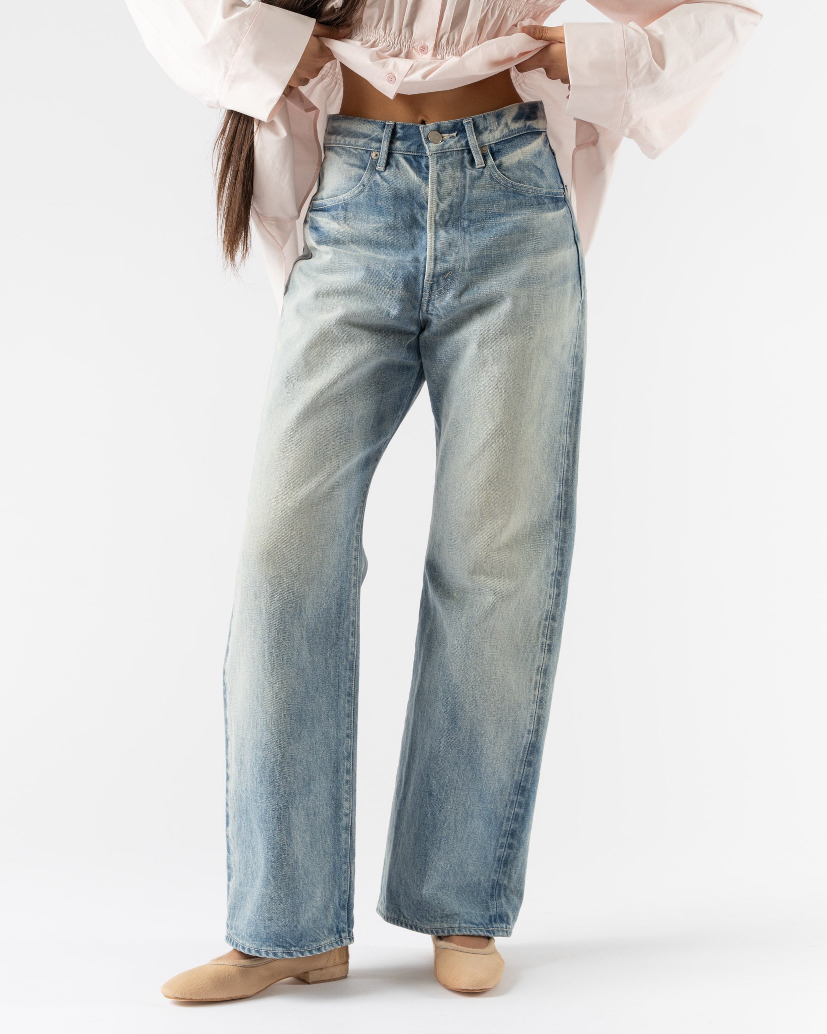 Auralee Selvedge Faded Heavy Denim Pants in Indigo