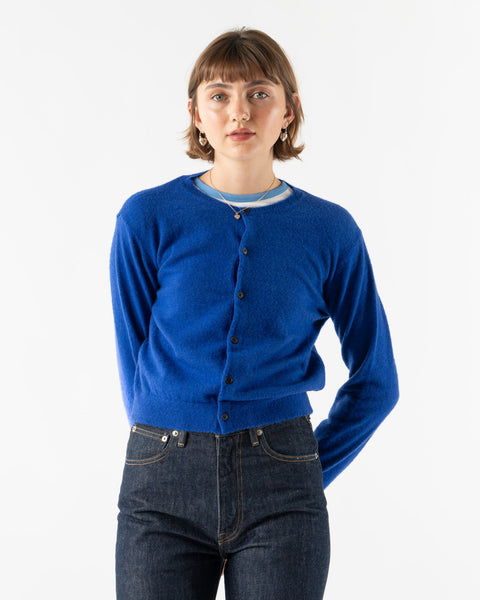 Auralee Brushed Cashmere Cotton Knit Cardigan in Royal Blue