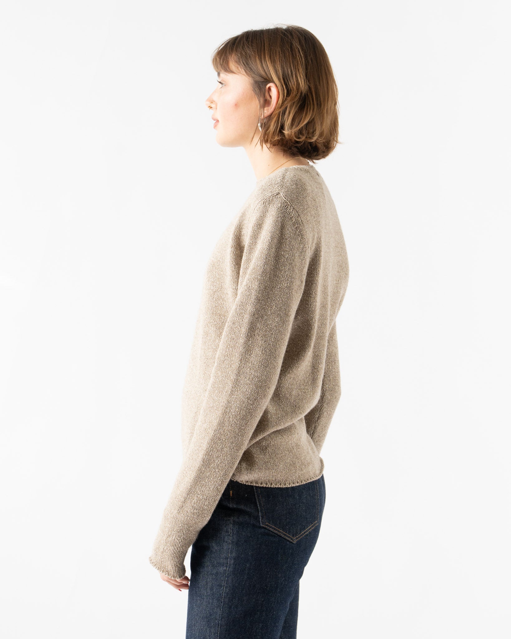 Auralee Cashmere Silk Melange Pullover in Mix Beige
