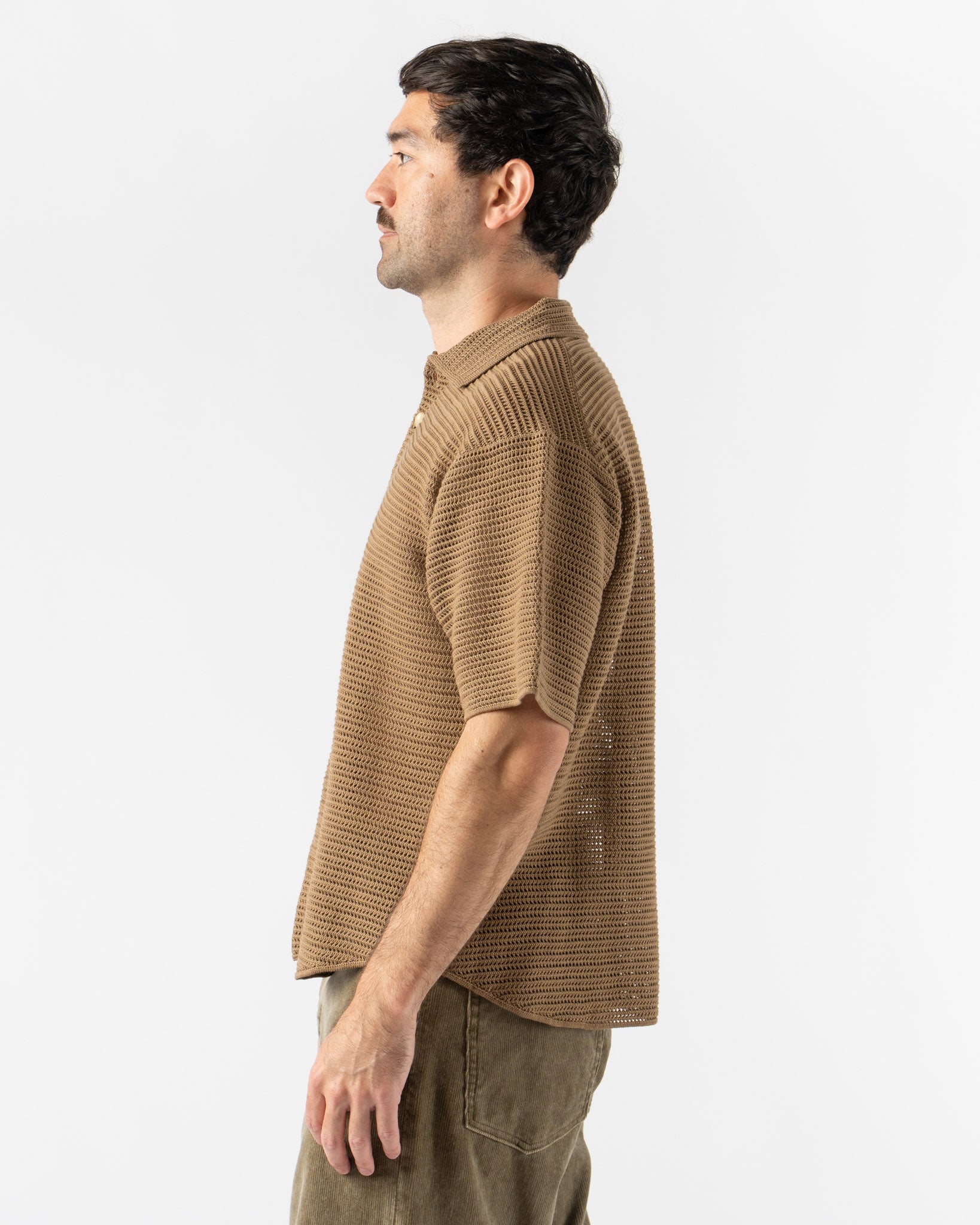 最終価格 AURALEE COTTON MESH KNIT SHIRT 4 Auralee Cotton Mesh Knit Half Sleeved Shirt in Khaki Brown