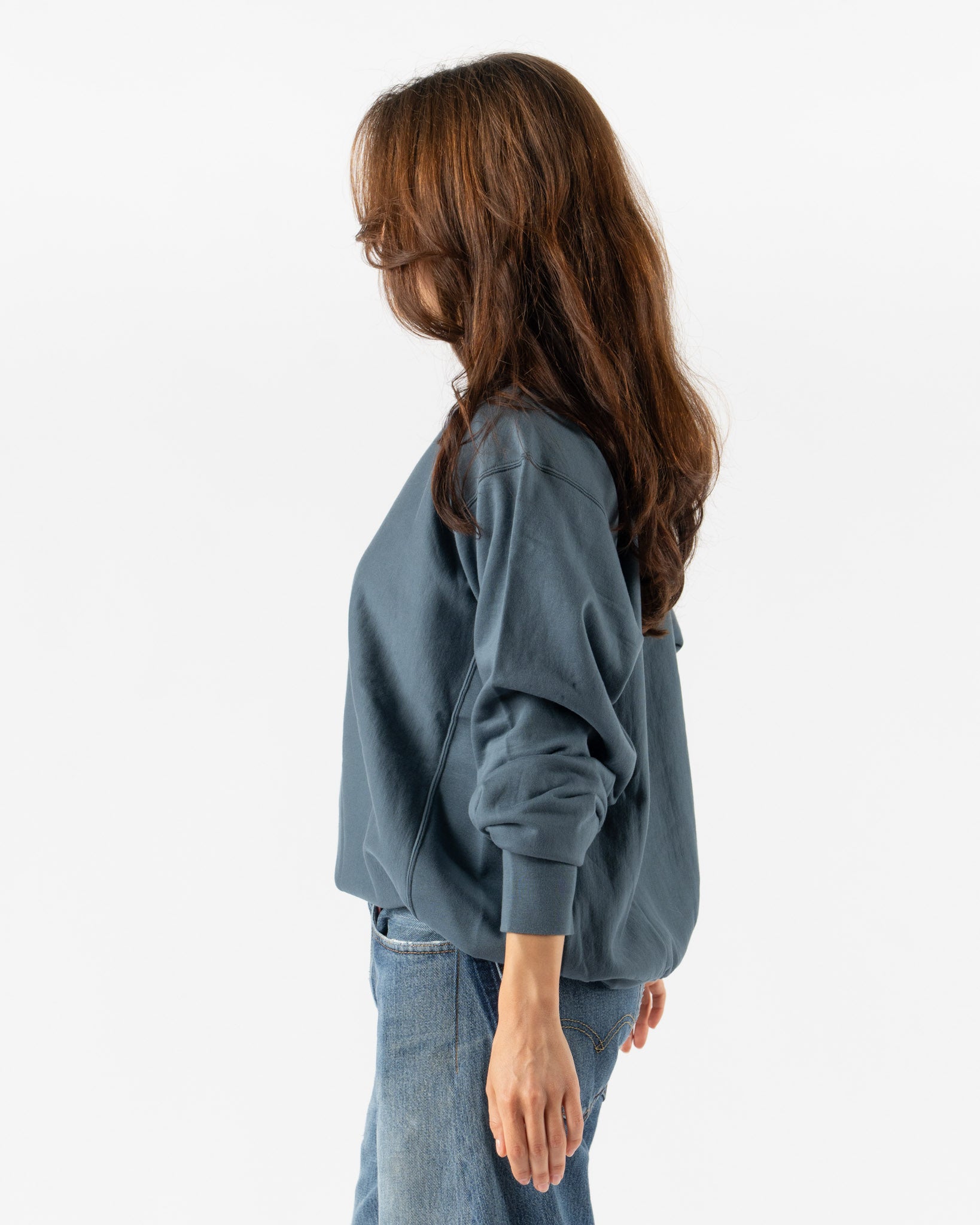 Auralee Elastic High Gauge Sweat P/O in Dusty Blue Curated at Jake