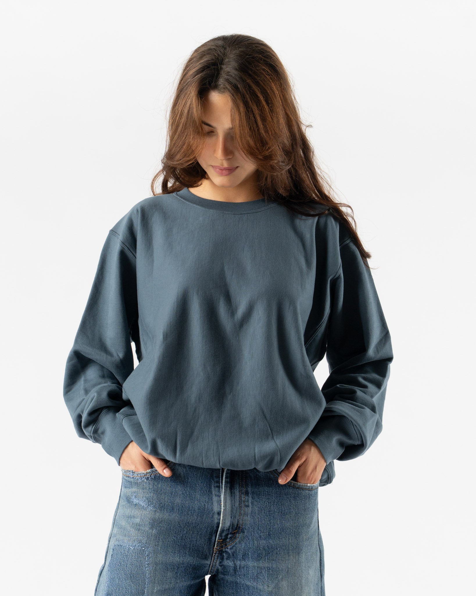 Auralee Elastic High Gauge Sweat P/O in Dusty Blue
