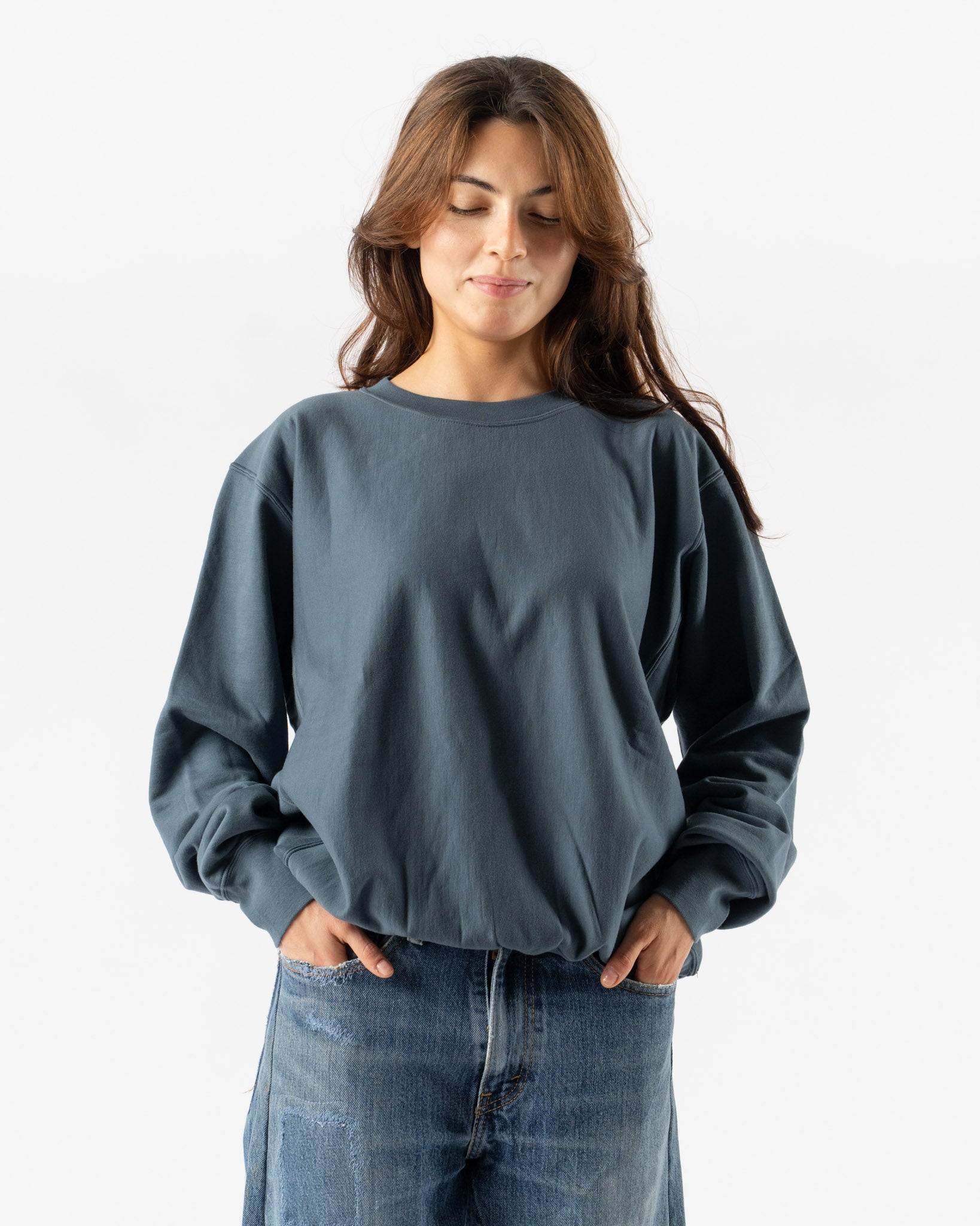 トップス AURALEE ELASTIC HIGH GAUGE SWEAT 1 Auralee Elastic High Gauge Sweat P/O in Dusty Blue Curated at Jake