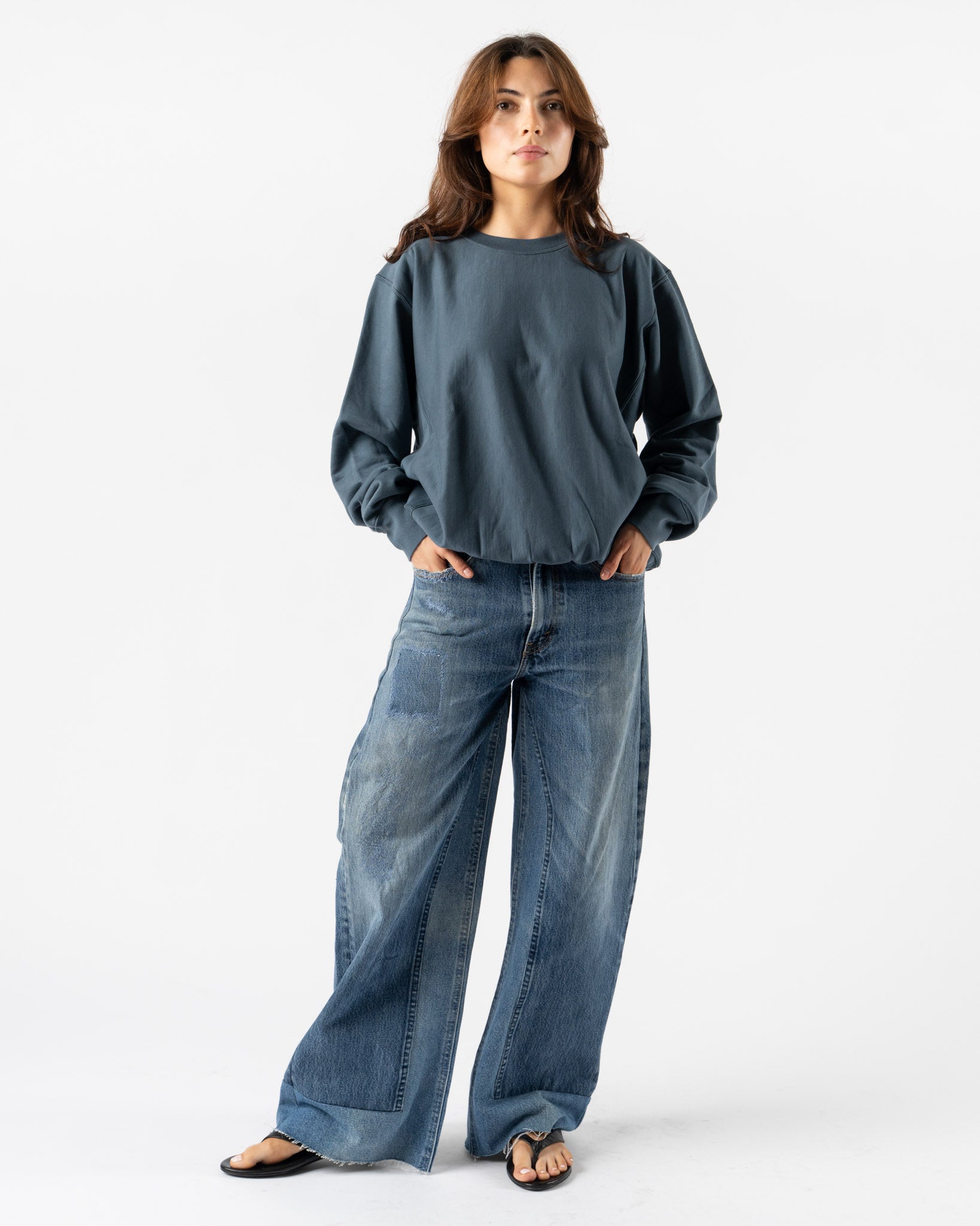 Auralee Elastic High Gauge Sweat P/O in Dusty Blue Curated at Jake
