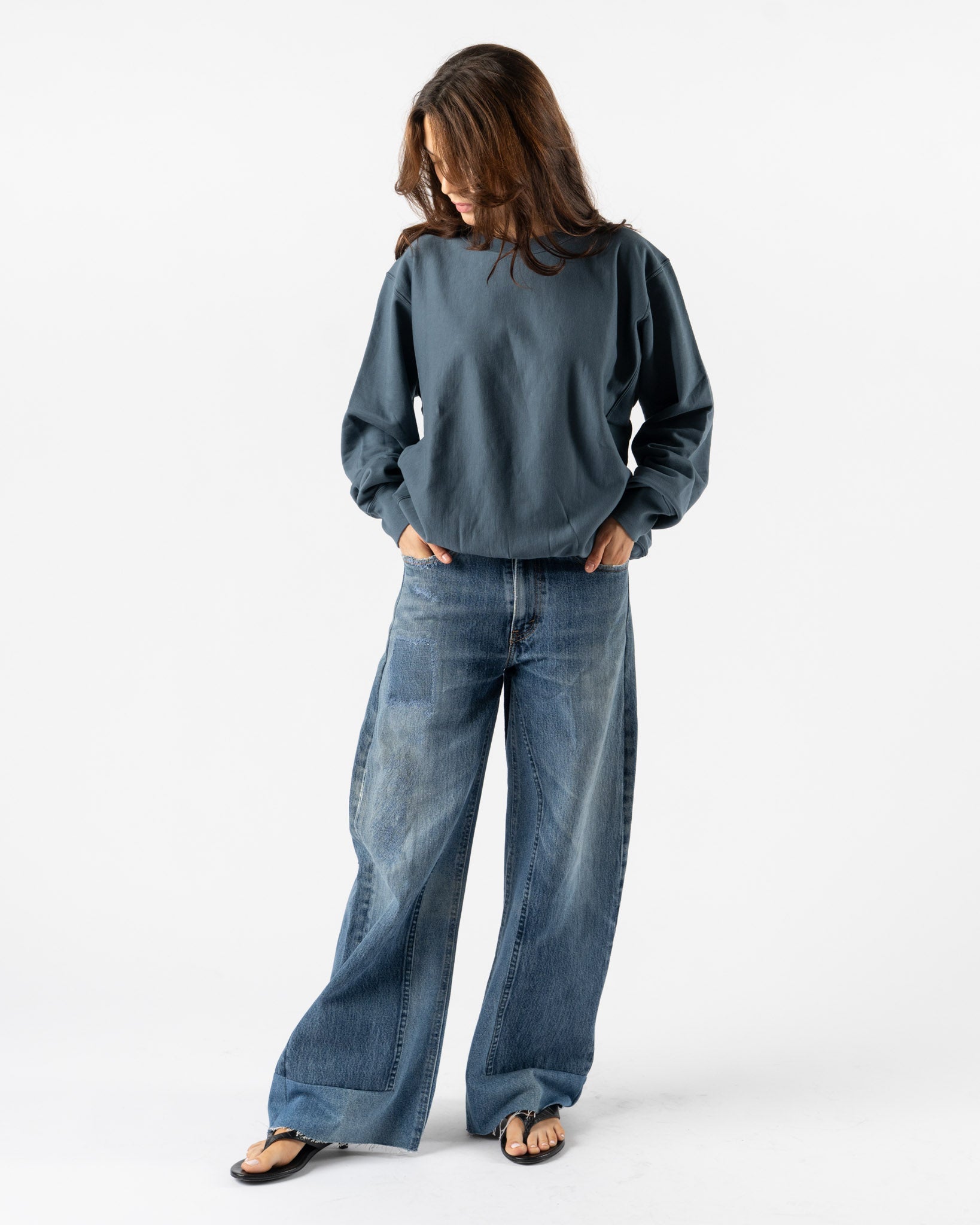 Auralee Elastic High Gauge Sweat P/O in Dusty Blue