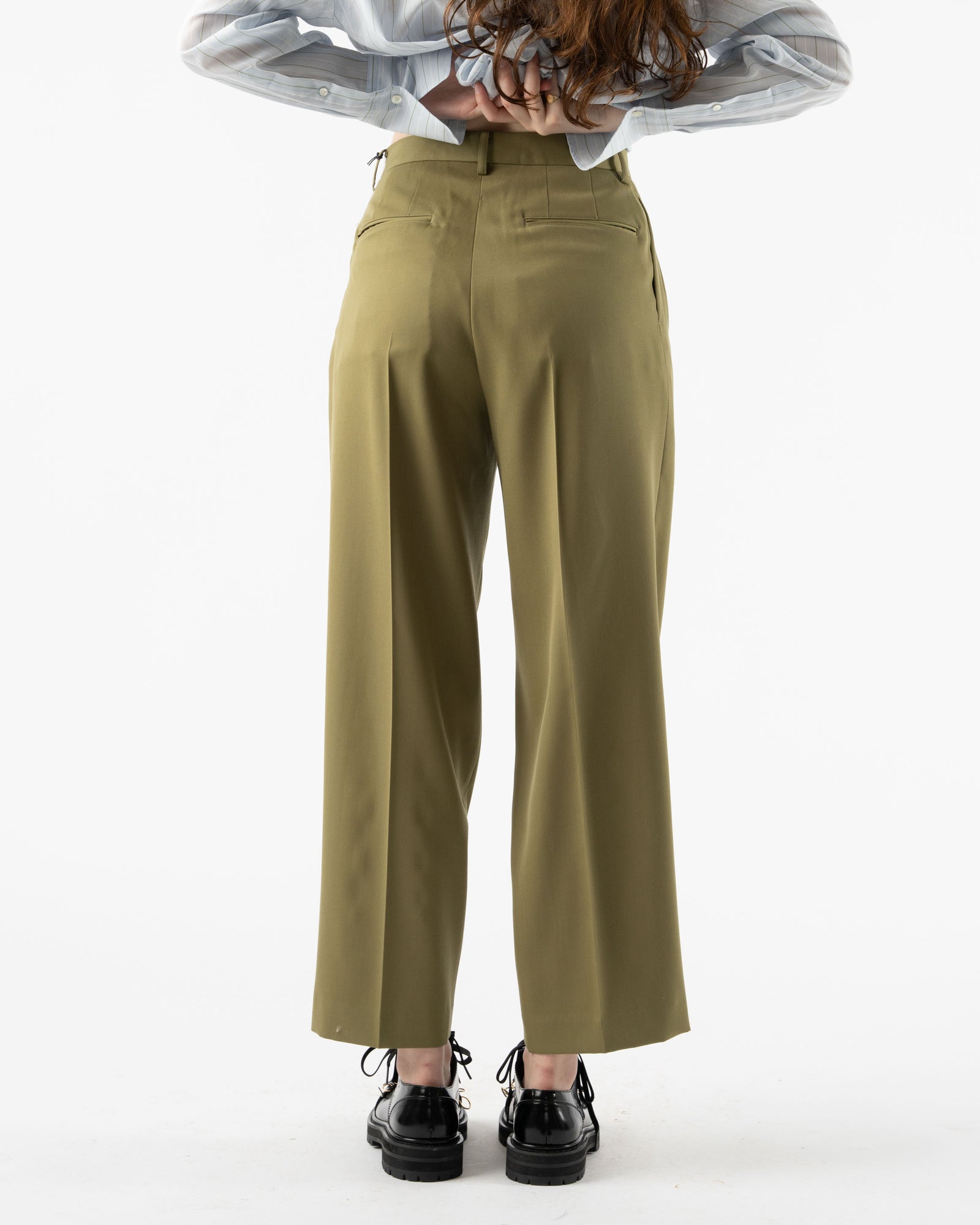 Auralee Light Wool Max Gabardine Slacks in Khaki Curated at Jake and Jones