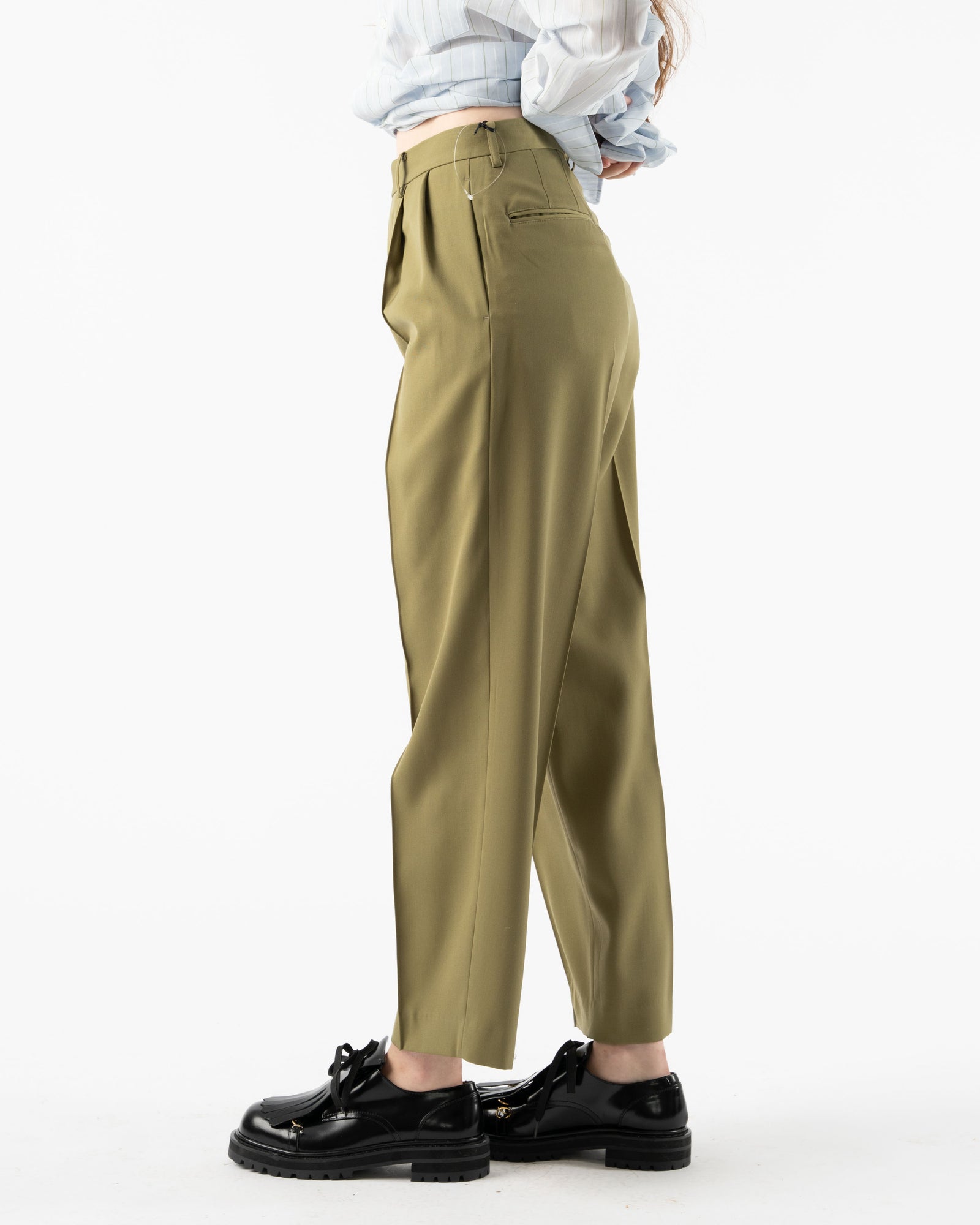 Auralee Light Wool Max Gabardine Slacks in Khaki Curated at Jake and Jones