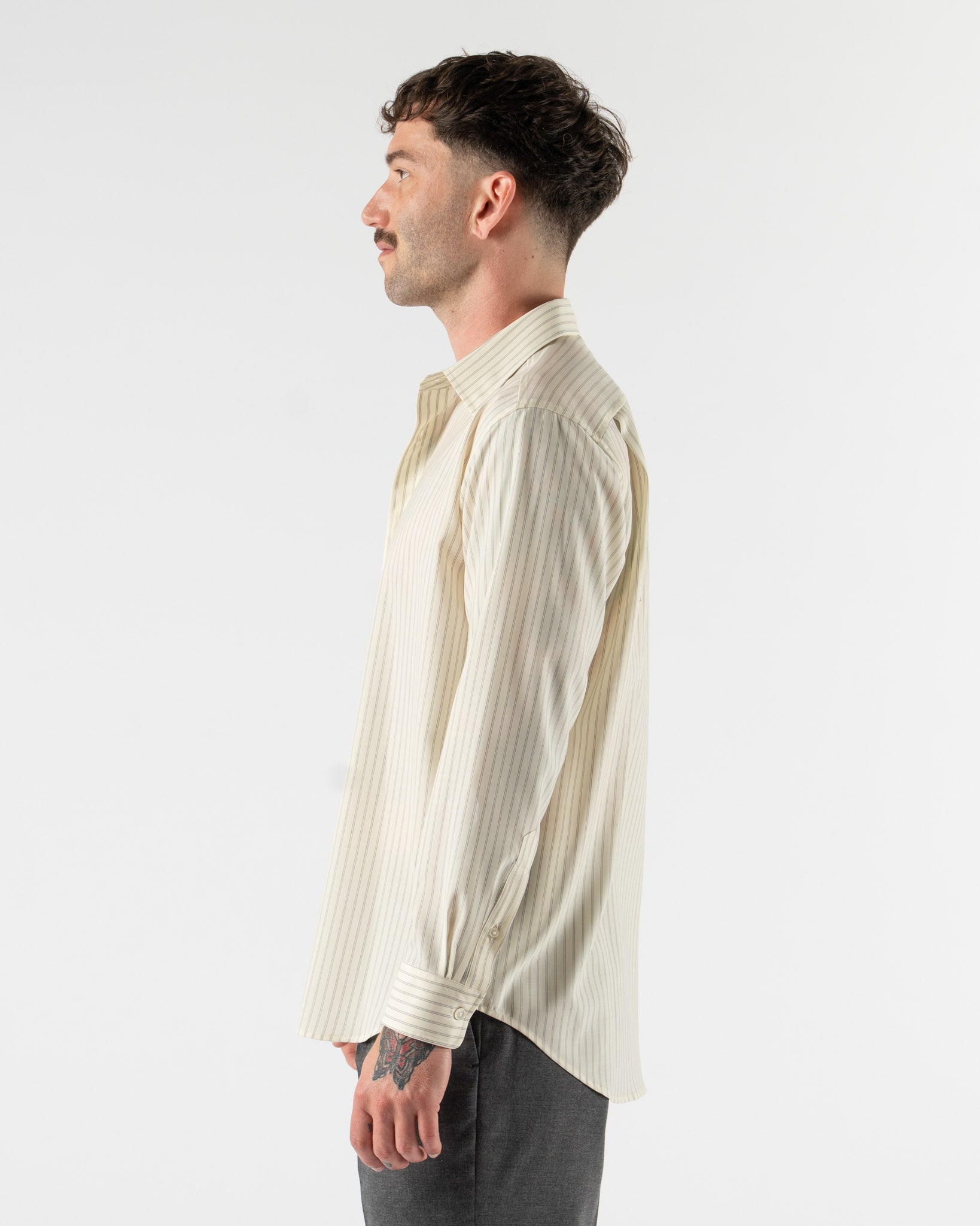 Auralee Super Fine Wool Stripe Shirt in Ivory