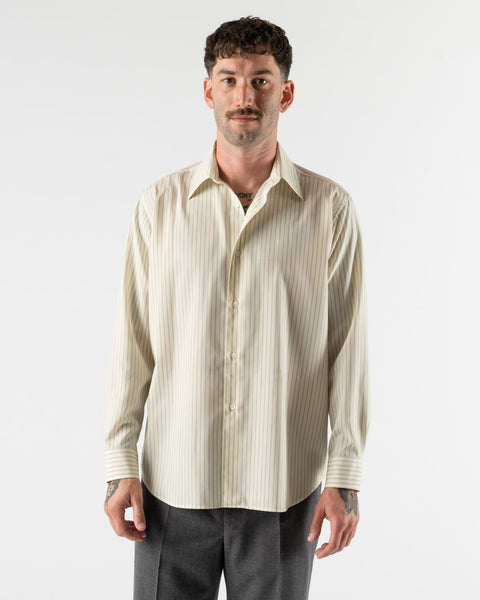 Auralee Super Fine Wool Stripe Shirt in Ivory Curated at Jake and