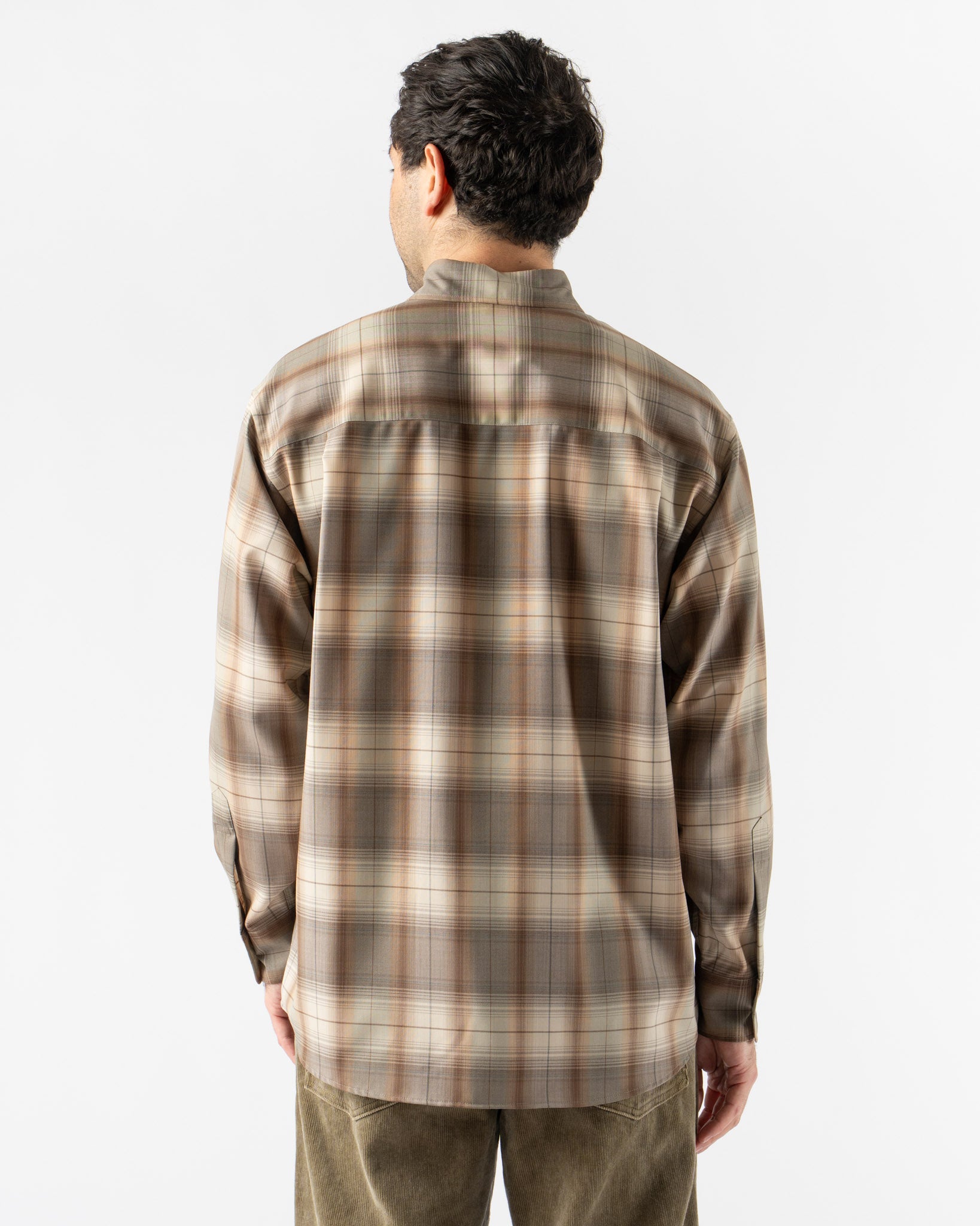 Auralee Super Light Wool Check Shirt in Gray Brown Check