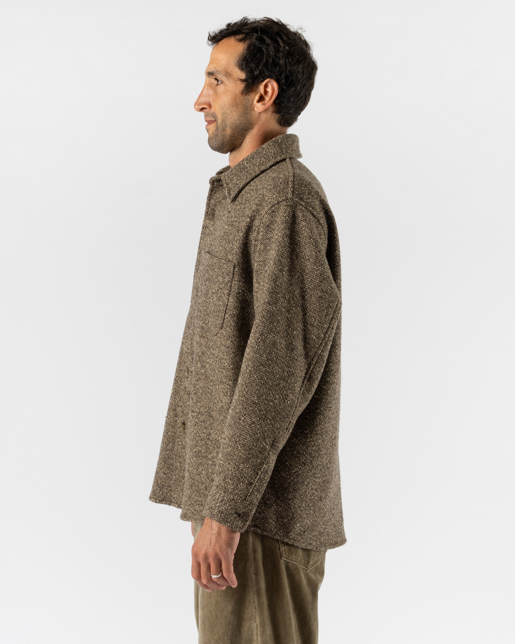Auralee Homespun Tweed Shirt Blouson in Brown