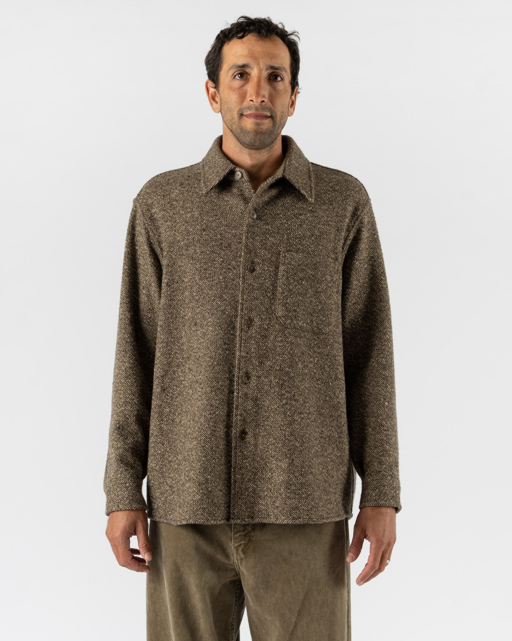 Auralee Homespun Tweed Shirt Blouson in Brown