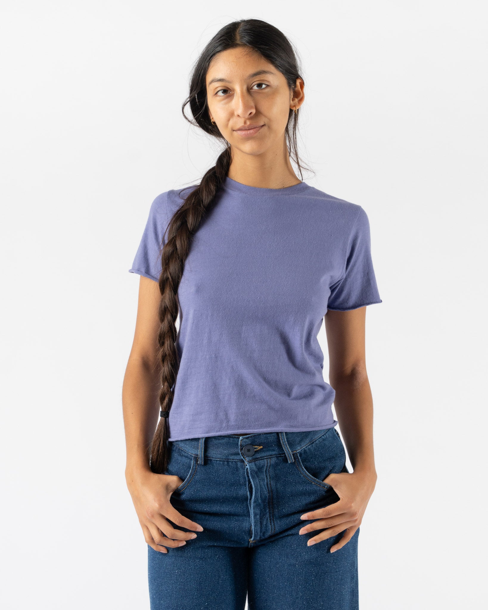 Auralee Womens Organic Cotton Jersey Tee in Light Purple