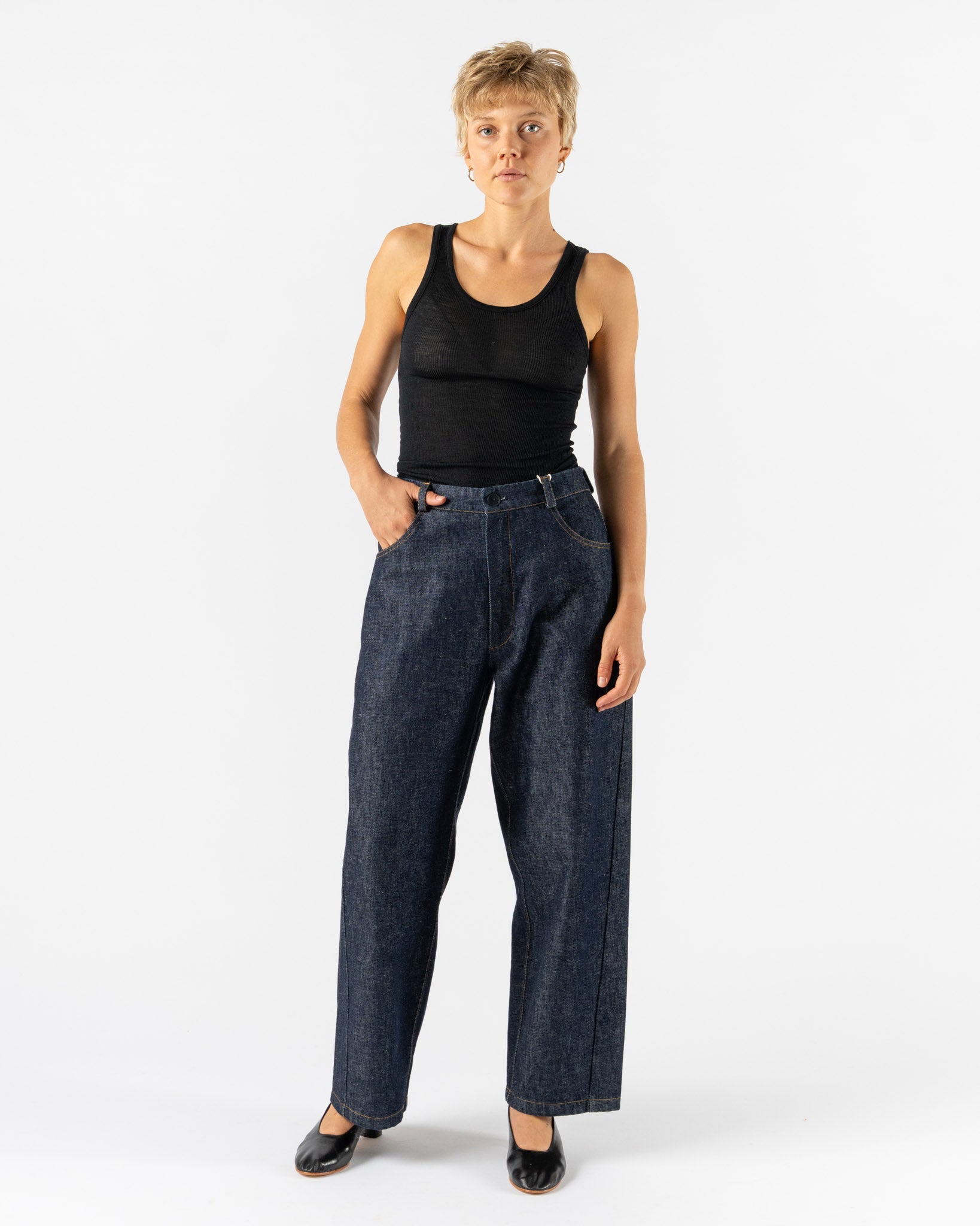 Auralee Wool Silk Soft Rib Tank in Black