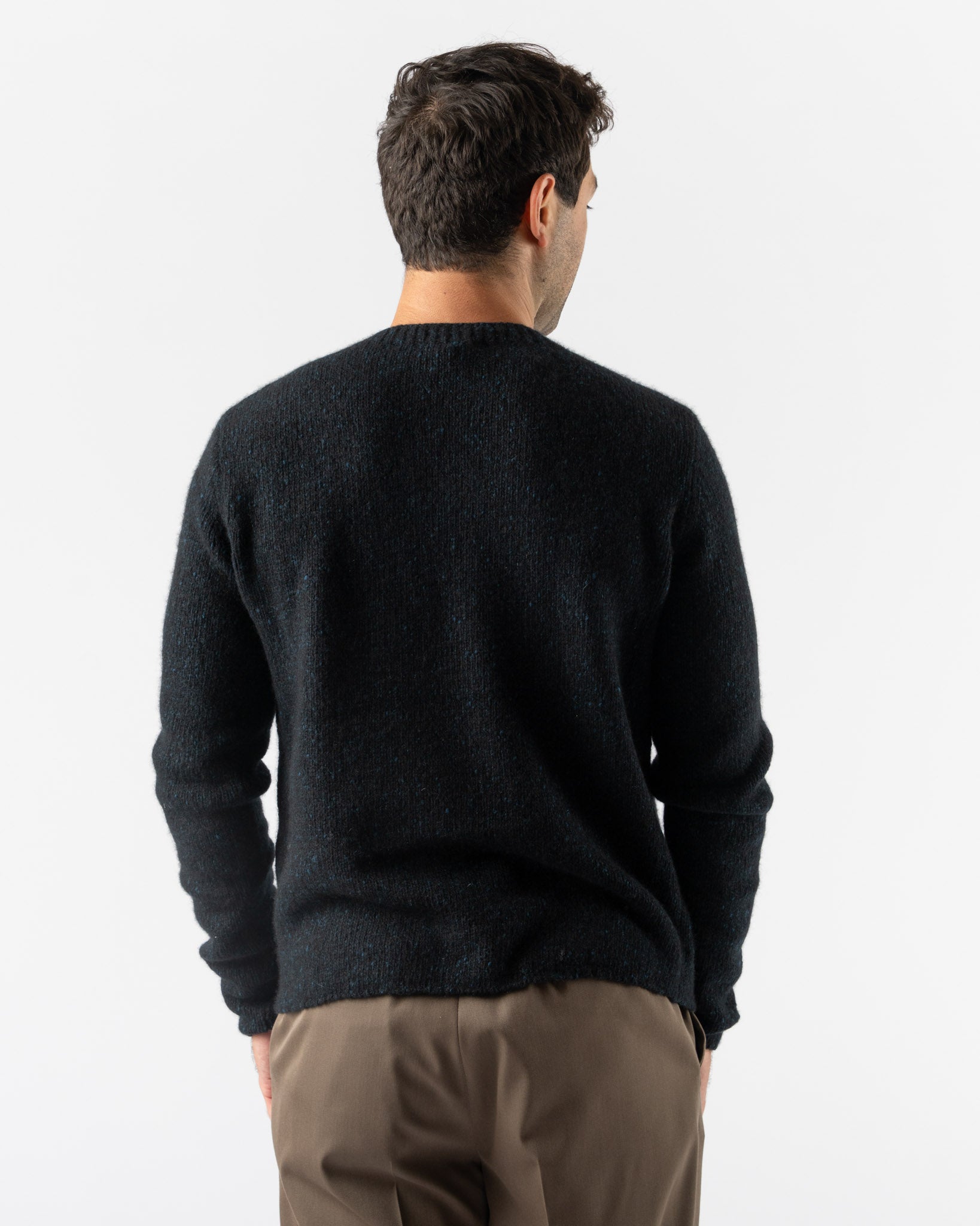 Auralee Cashmere Melange Knit Pullover in Top Navy Black