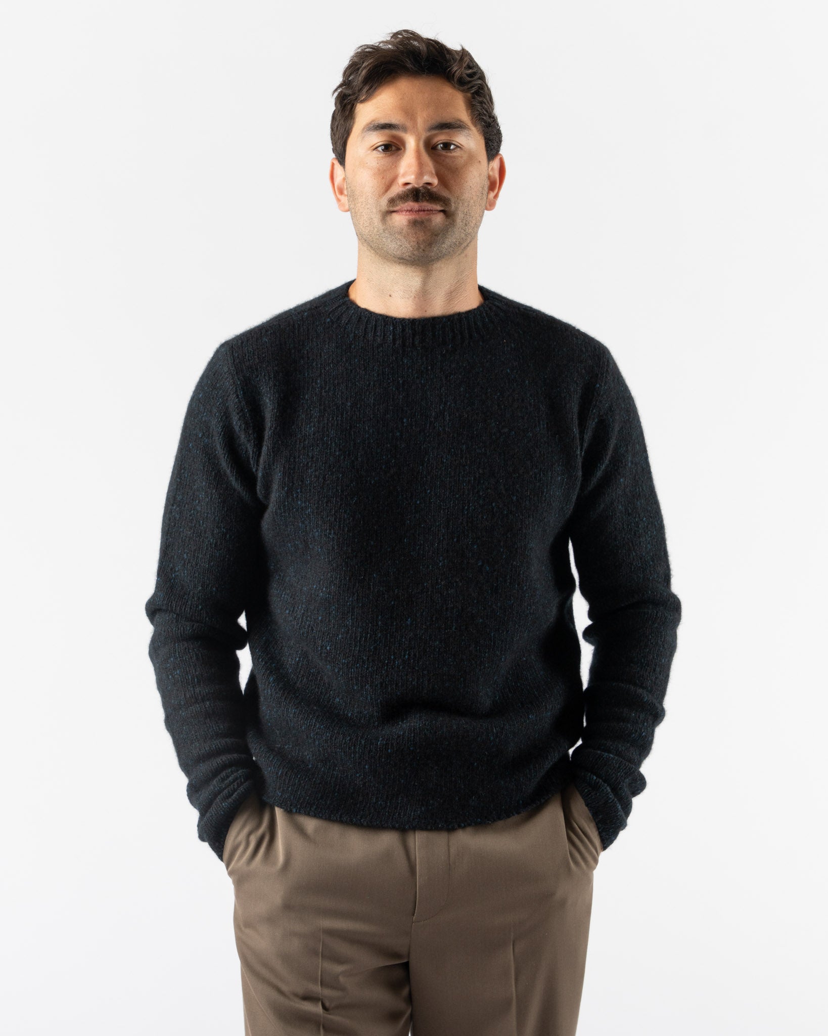 Auralee Cashmere Melange Knit Pullover in Top Navy Black