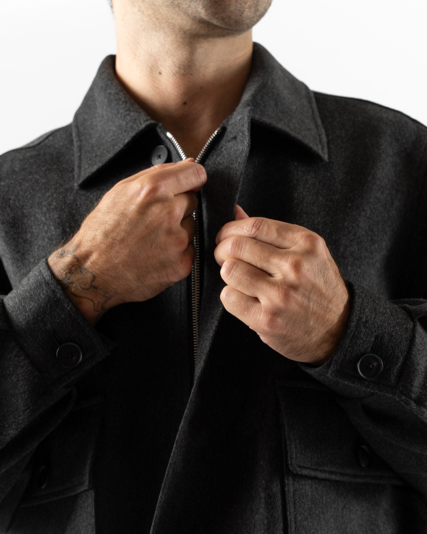 Auralee Cashmere Moleskin Zip Blouson in Top Charcoal