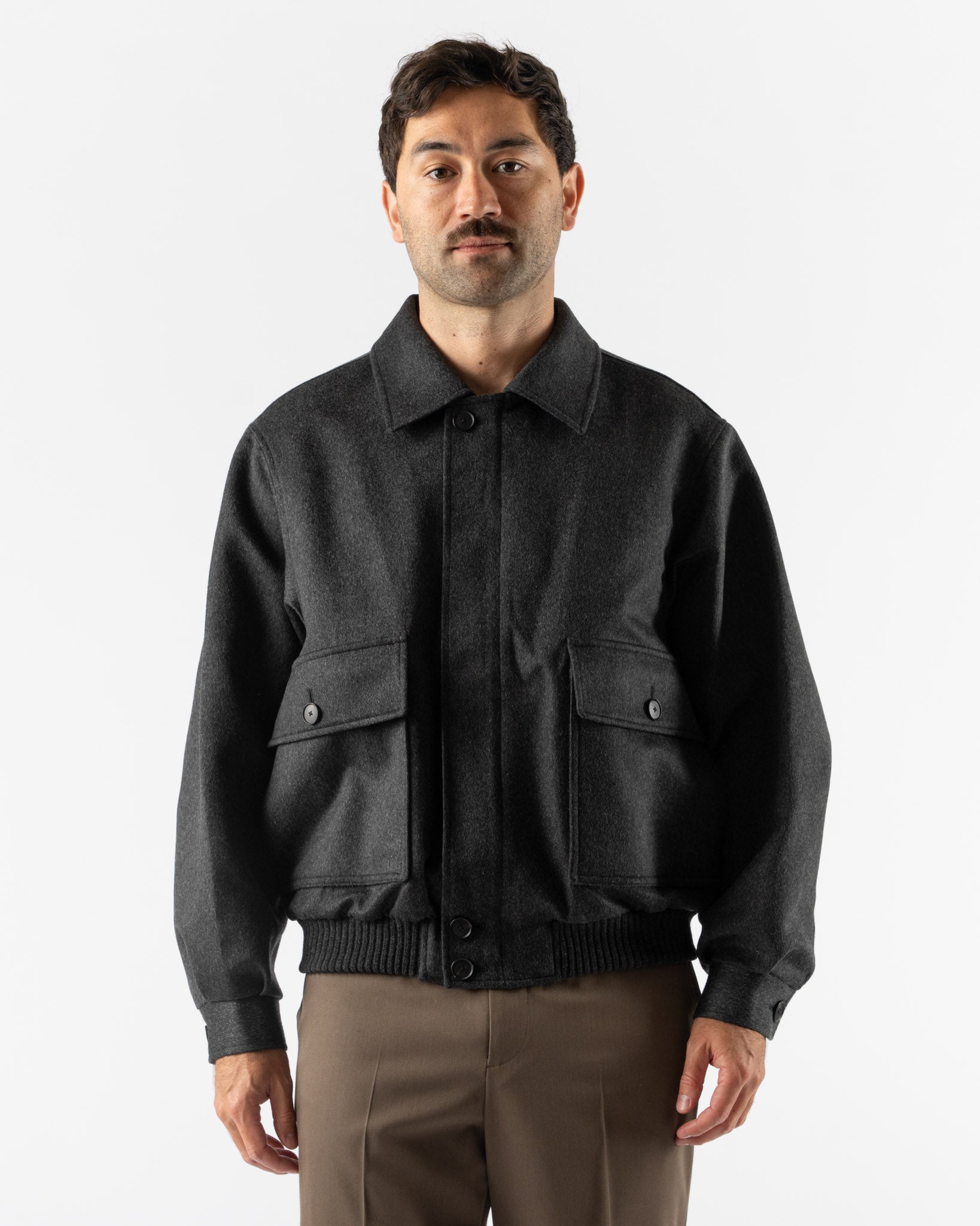 Auralee Cashmere Moleskin Zip Blouson in Top Charcoal