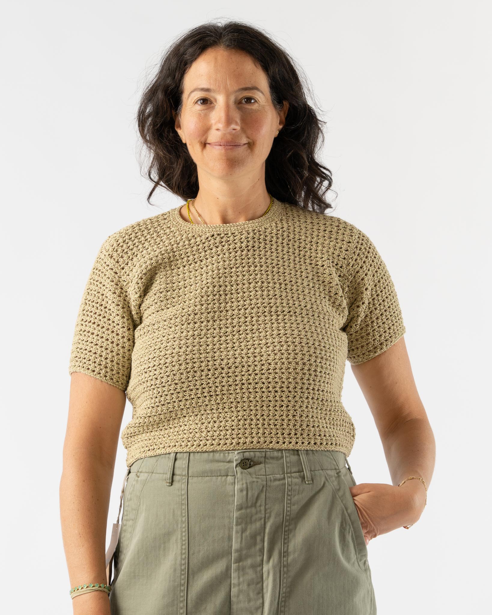 適切な価格 auralee-handknit-crochet-tee- トップス