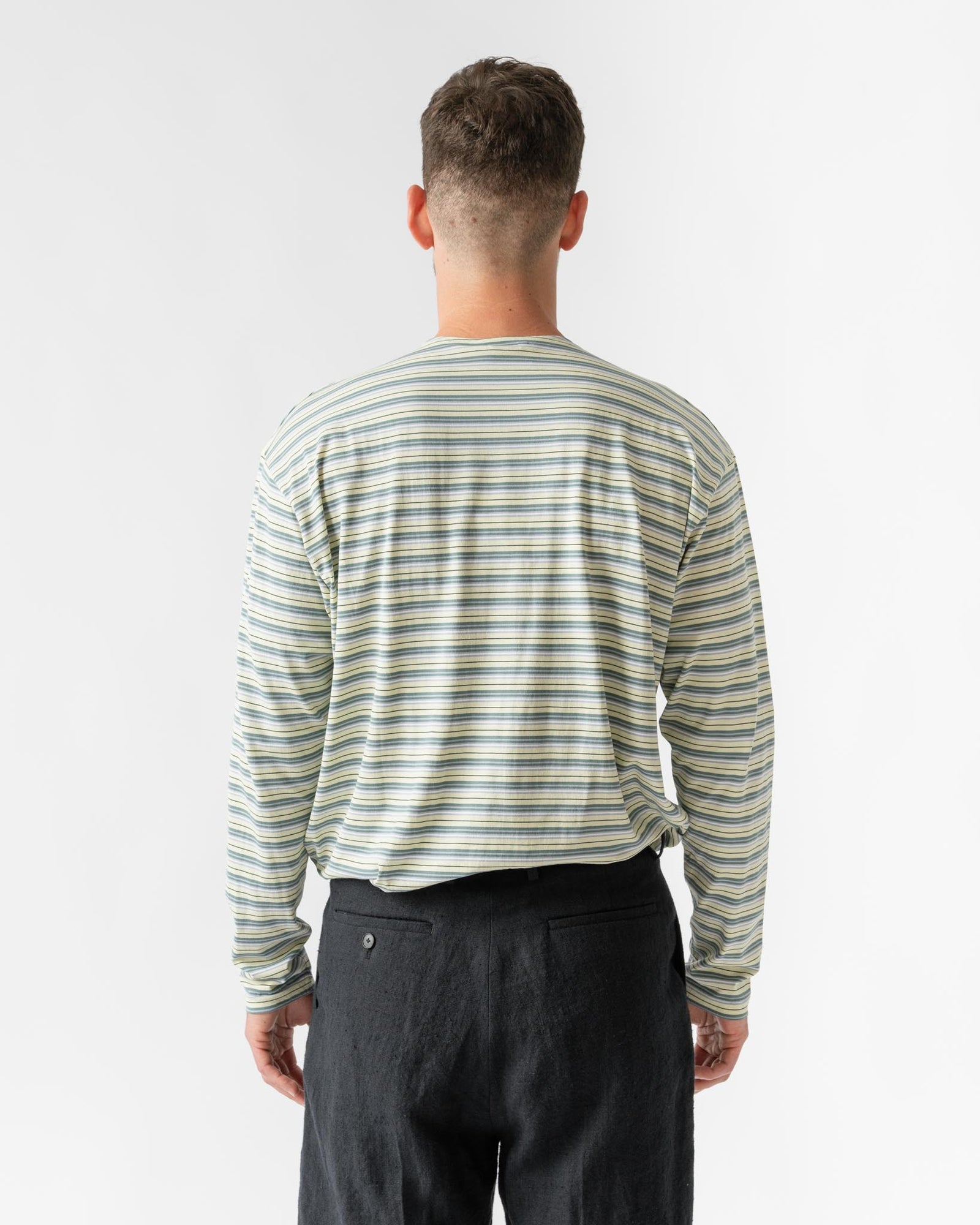 Auralee Hard Twist Cotton Border Boat Neck Long Sleeve Tee in Light Green  Curated at Jake and Jones