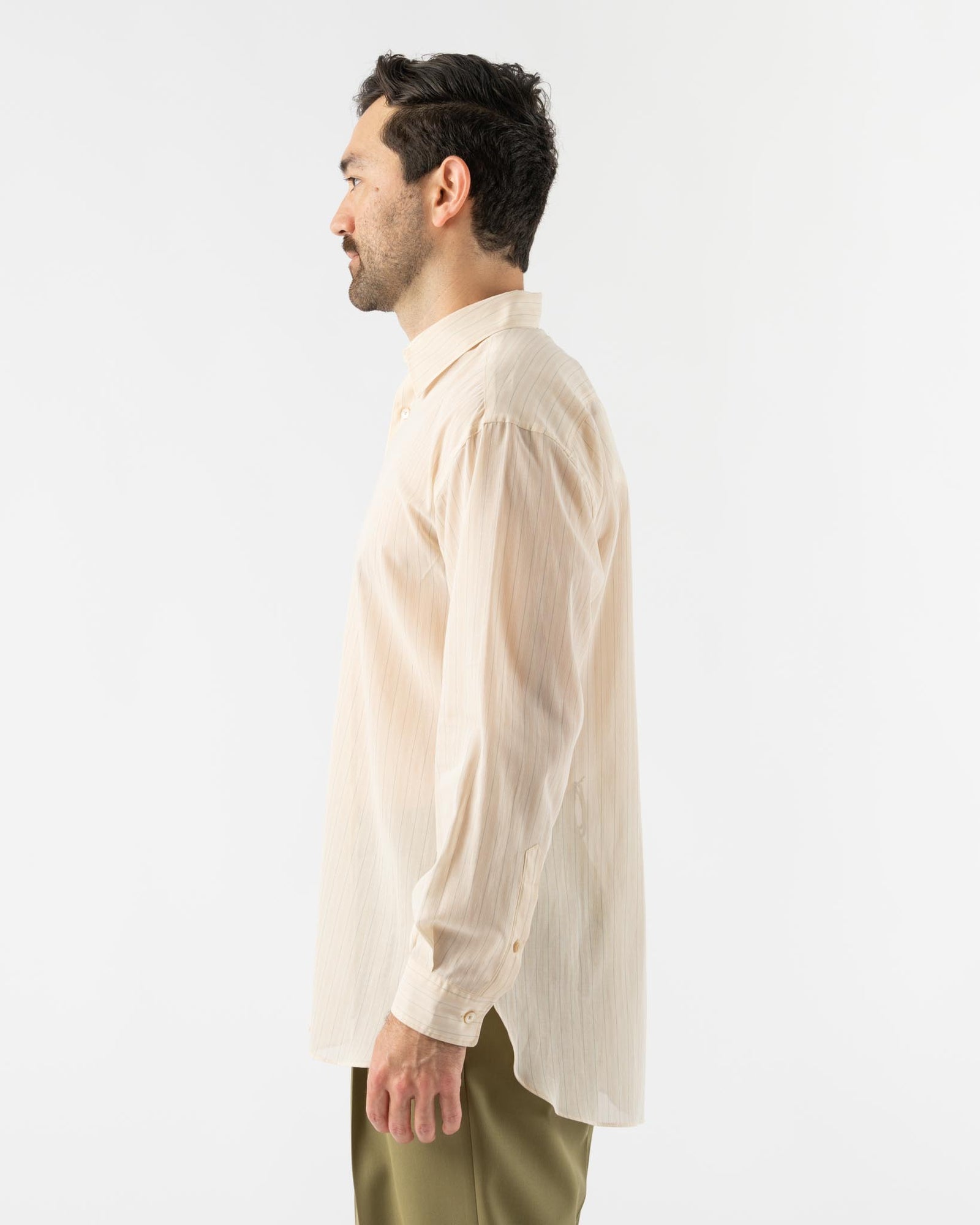 Auralee Hard Twist Finx Organdy Stripe Shirt in Light Beige Stripe Curated  at Jake and Jones