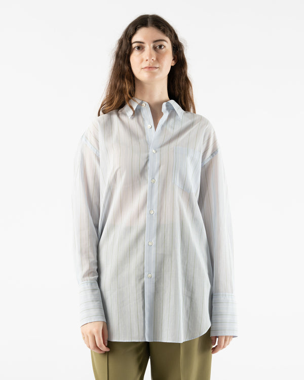 Auralee Hard Twist Finx Organza Stripe Shirt in Light Blue Stripe