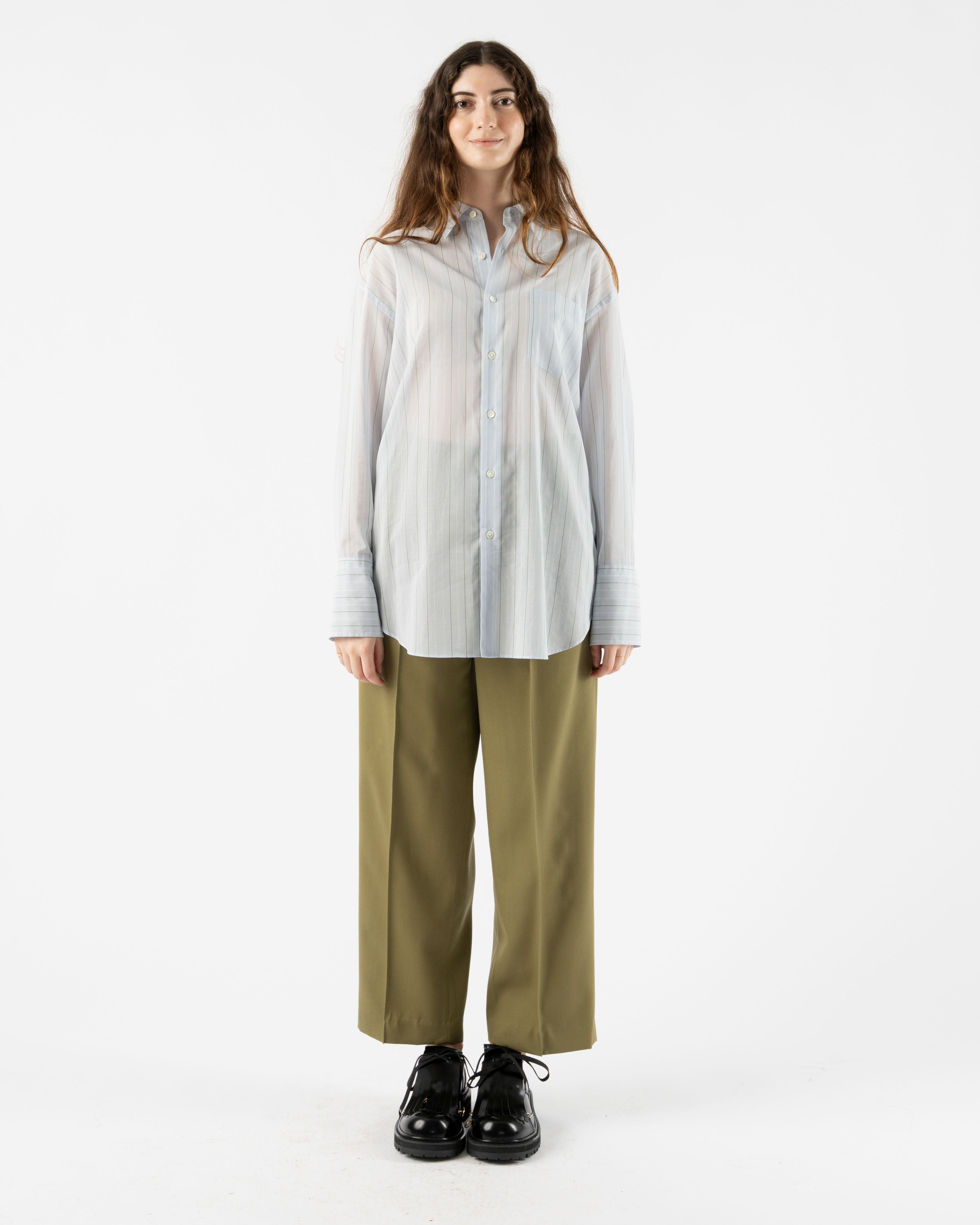 Auralee Hard Twist Finx Organza Stripe Shirt in Light Blue Stripe