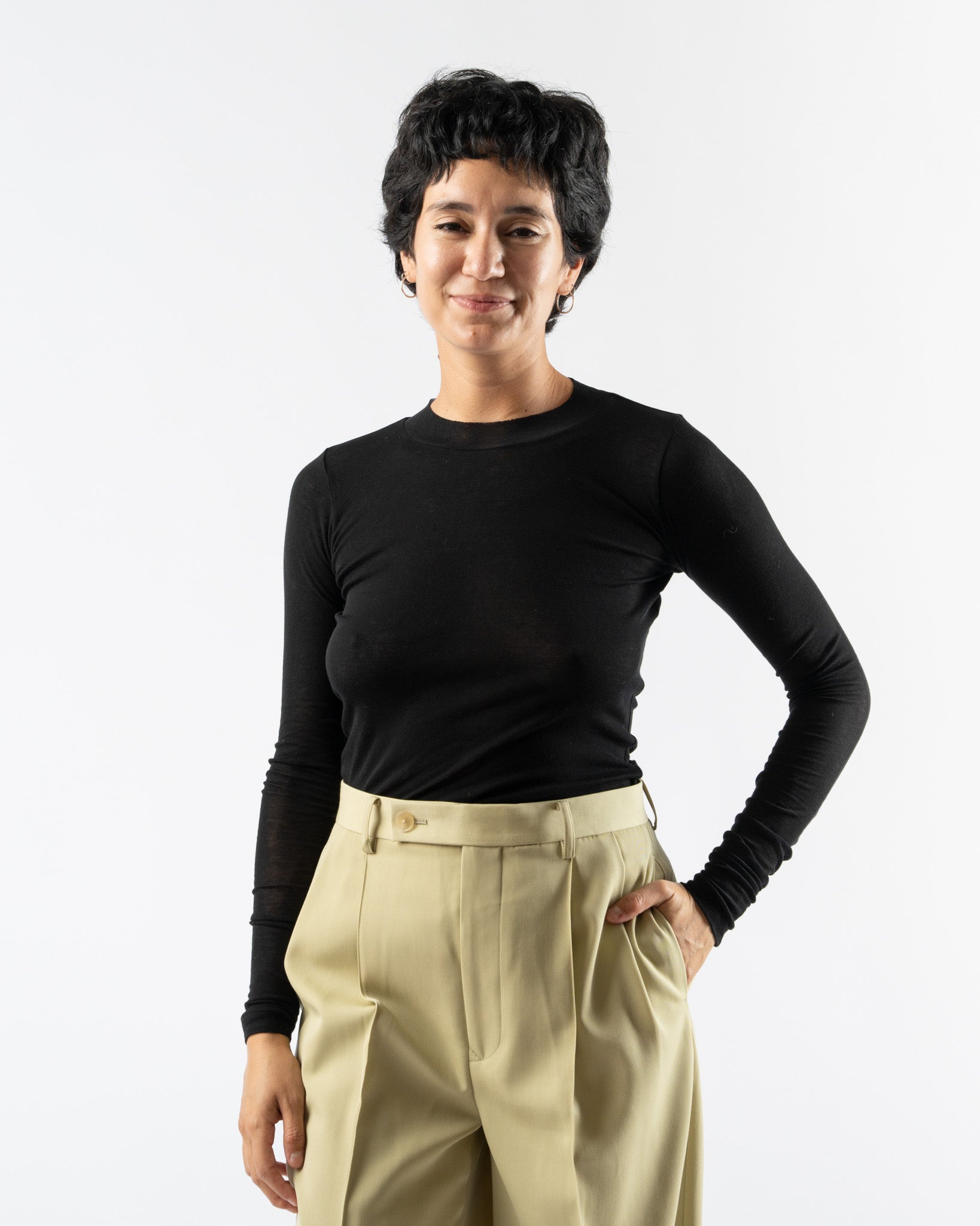 口コミ・レビュー評価が高いおすすめ人気商品の通販 Auralee High Black in Tee Sleeve Long Rib Sheer Gauge トップス