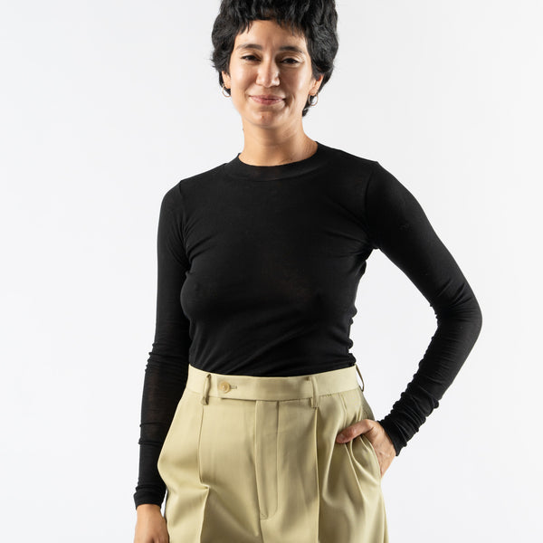 Auralee High Gauge Sheer Rib Long Sleeve Tee in Black