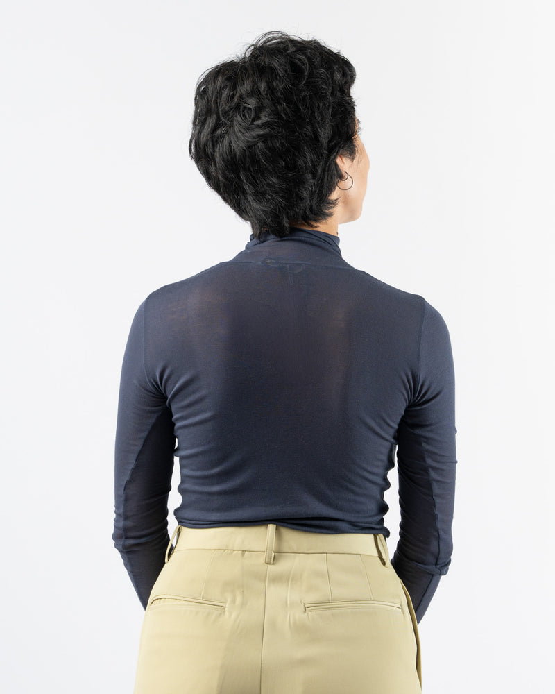 Auralee High Gauge Sheer Rib Turtleneck in Navy