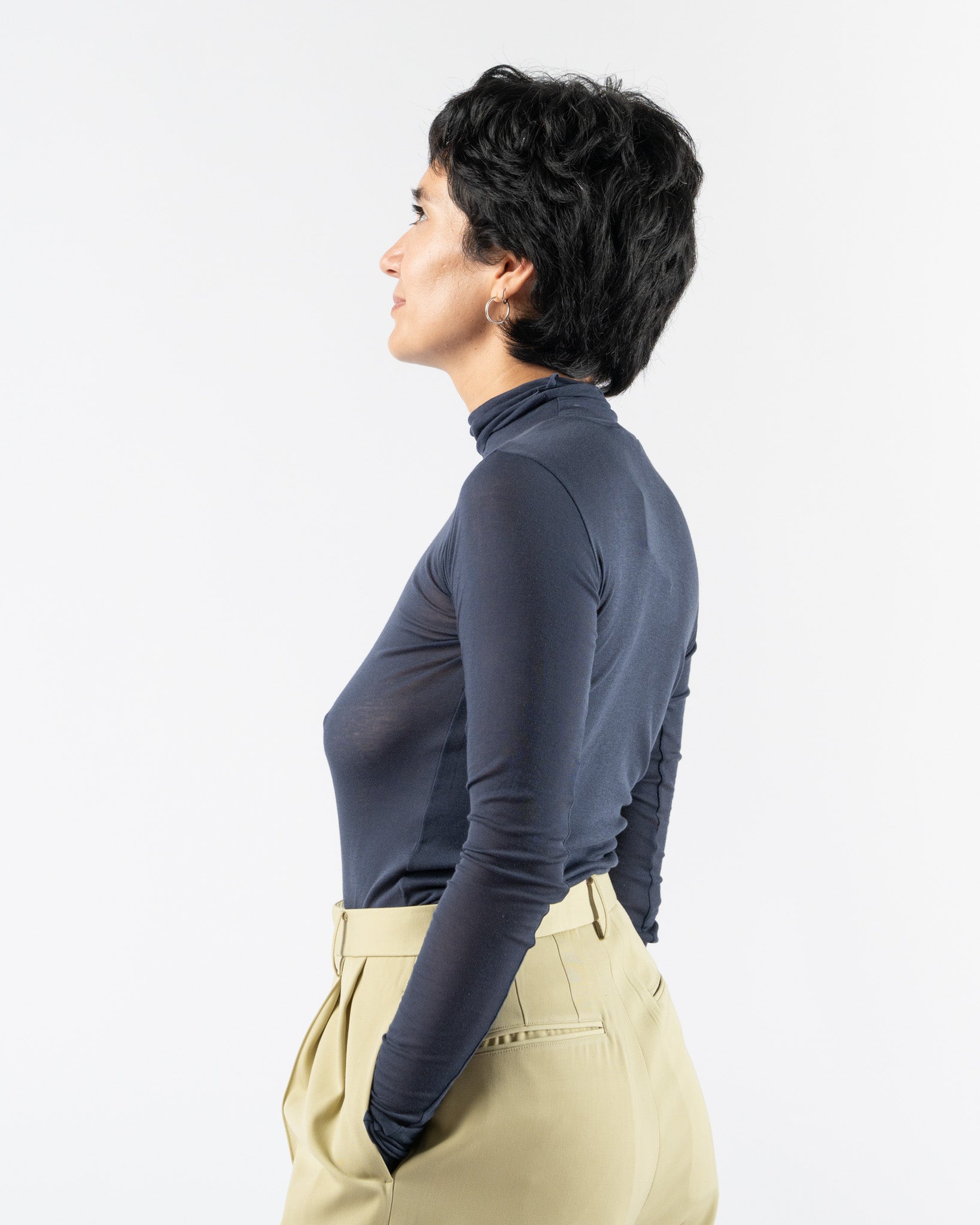 Auralee High Gauge Sheer Rib Turtleneck in Black Curated at