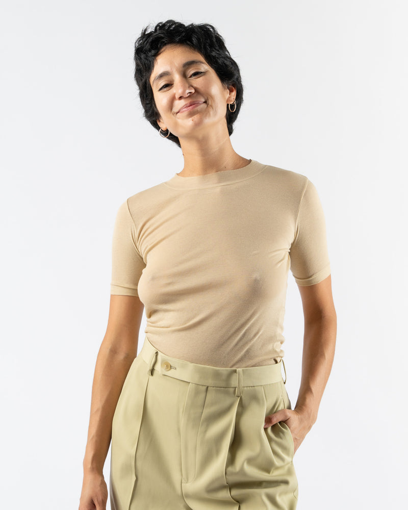 Auralee Super High Gauge Sheer Rib Tee in Light Beige