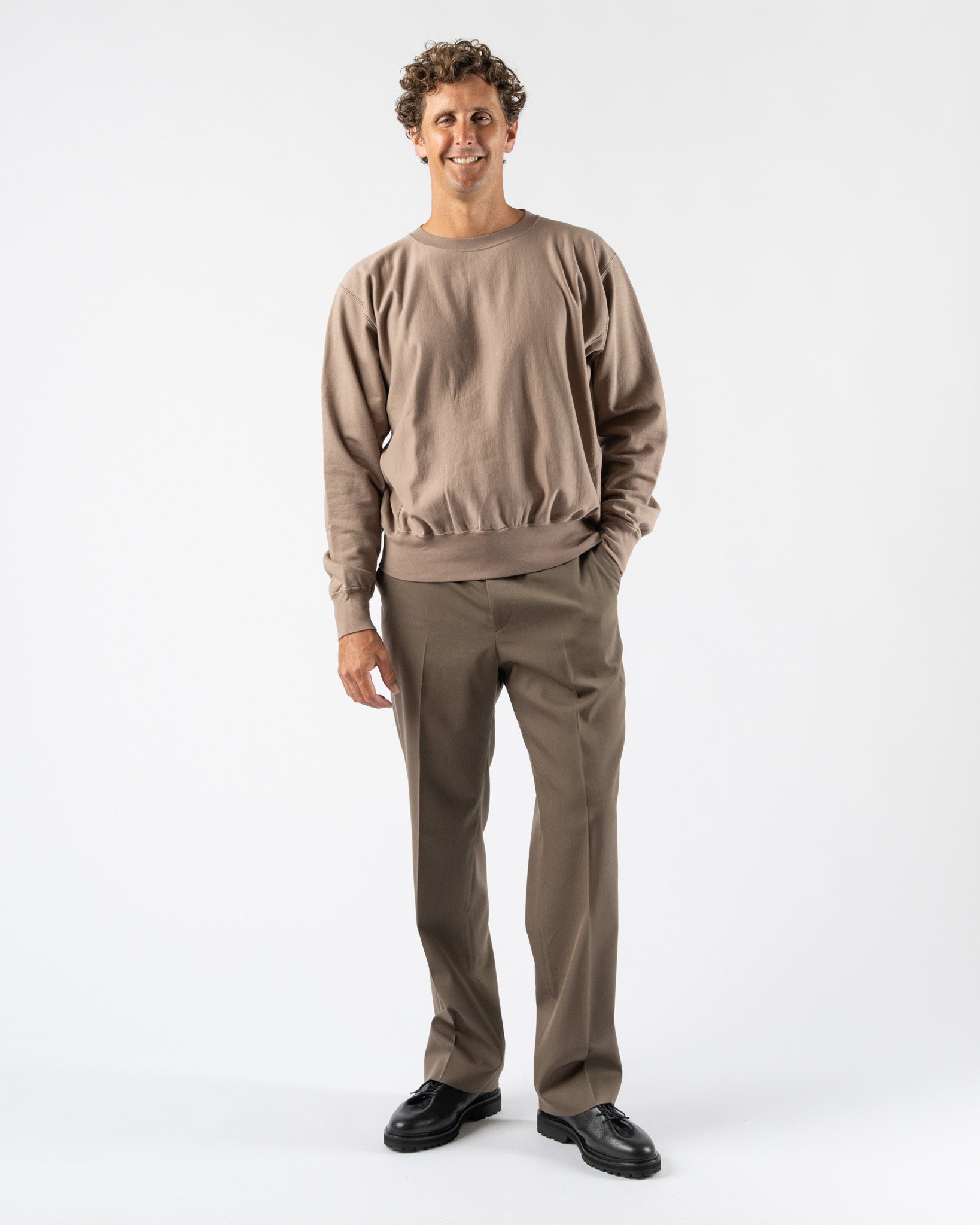 Auralee Elastic High Gauge Sweat Pullover in Gray Beige