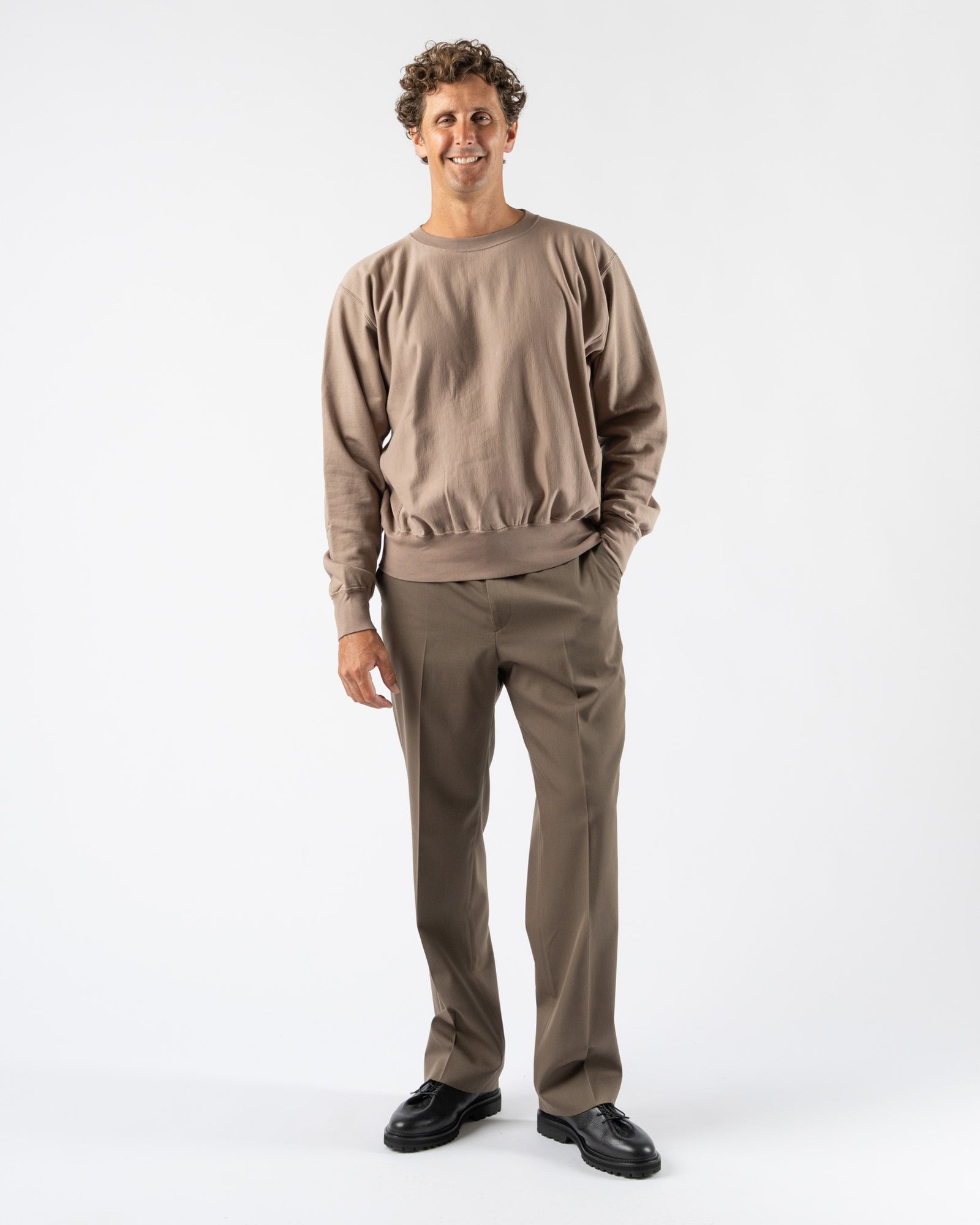 Auralee Elastic High Gauge Sweat Pullover in Gray Beige Curated at Jake and  Jones