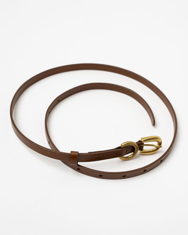 Auralee Leather Narrow Belt in Brown