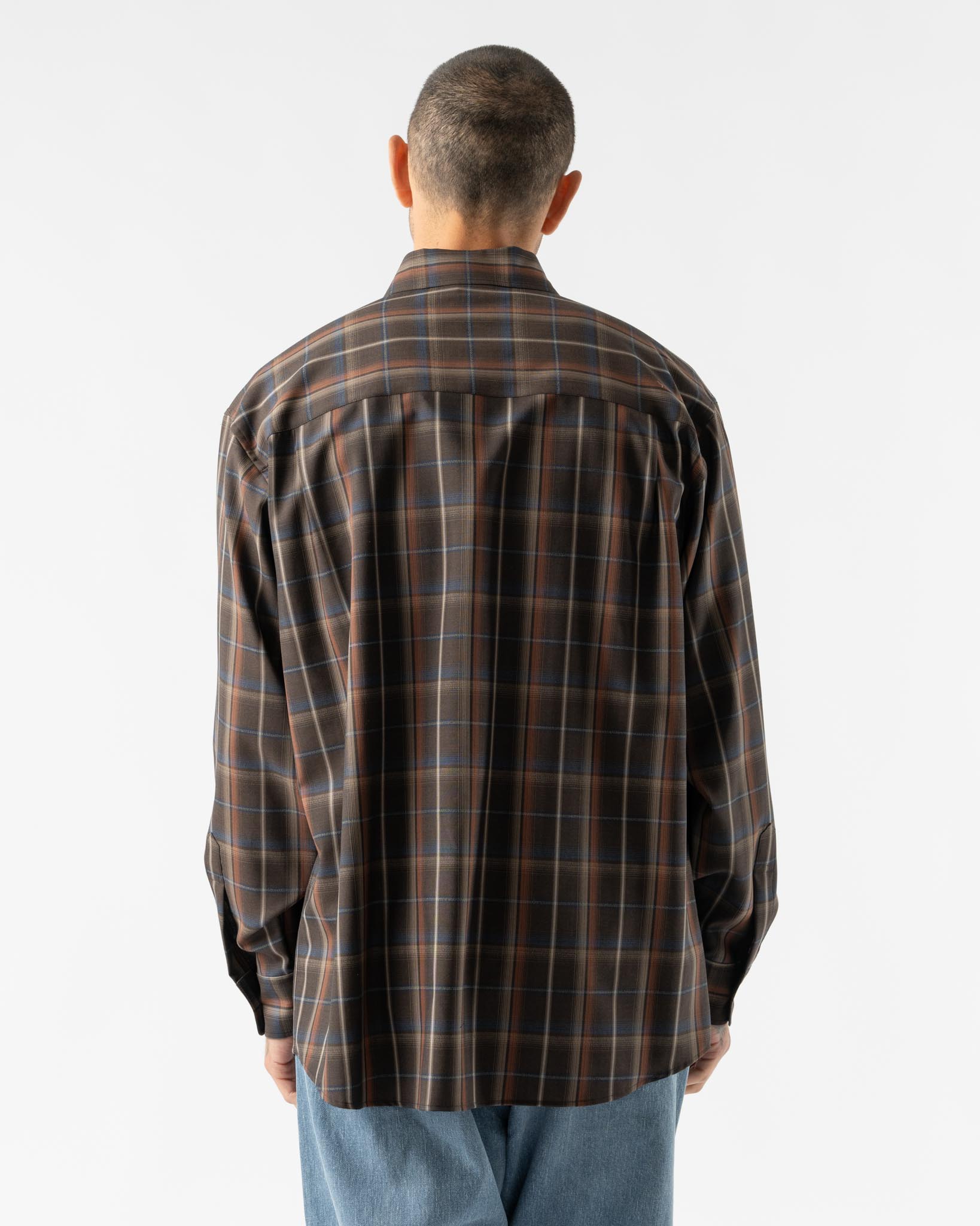 Auralee Super Light Wool Check Shirt in Dark Brown Check