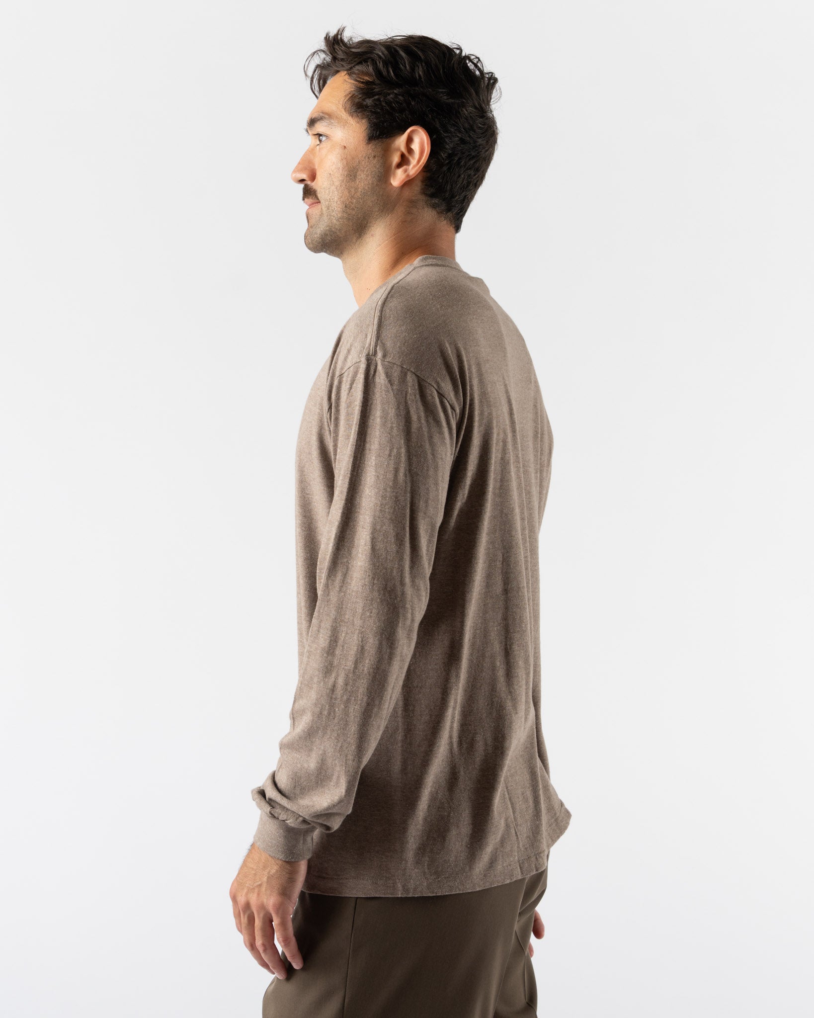 Auralee Seamless Long Sleeve Tee in Top Brown