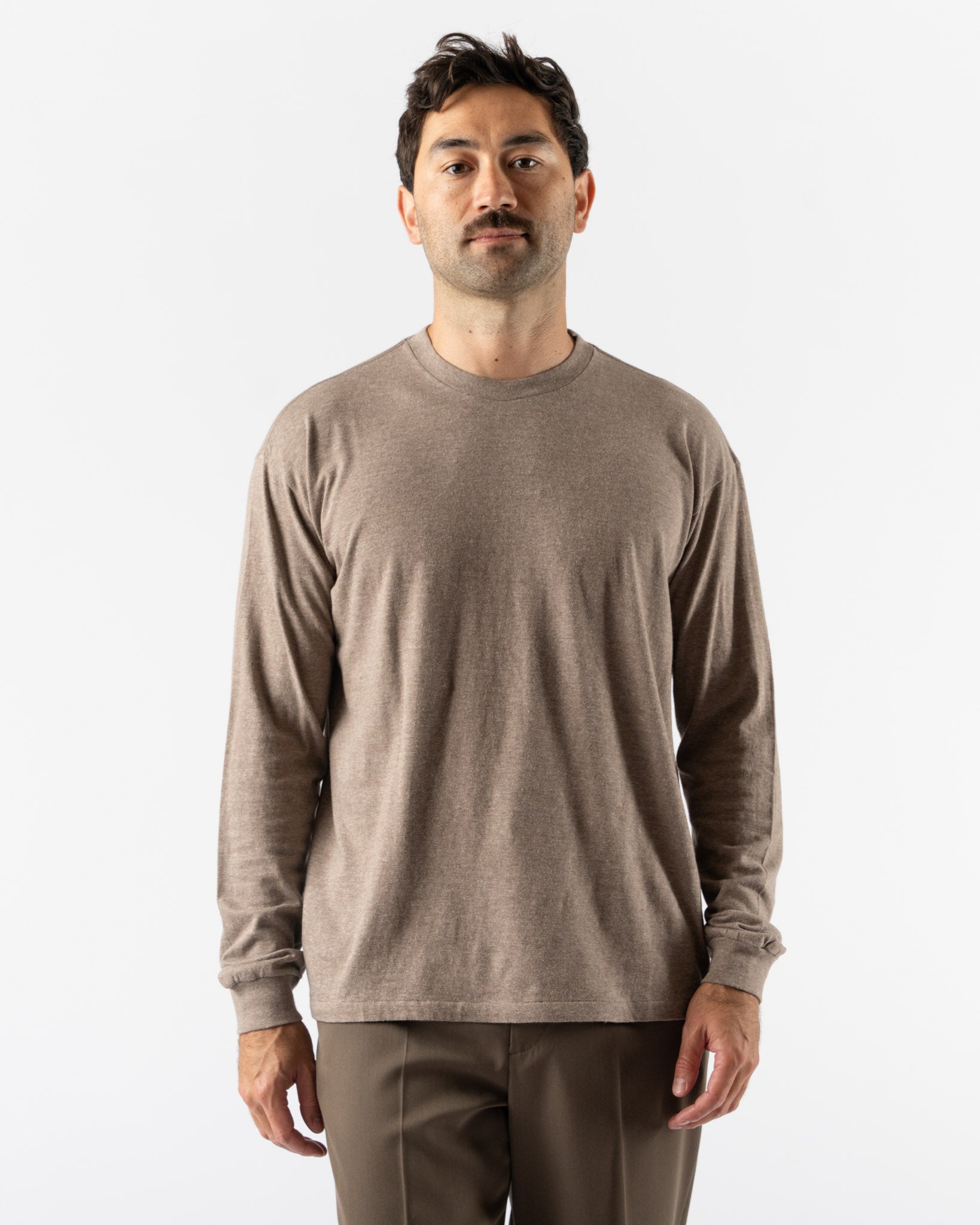 Auralee Seamless Long Sleeve Tee in Top Brown