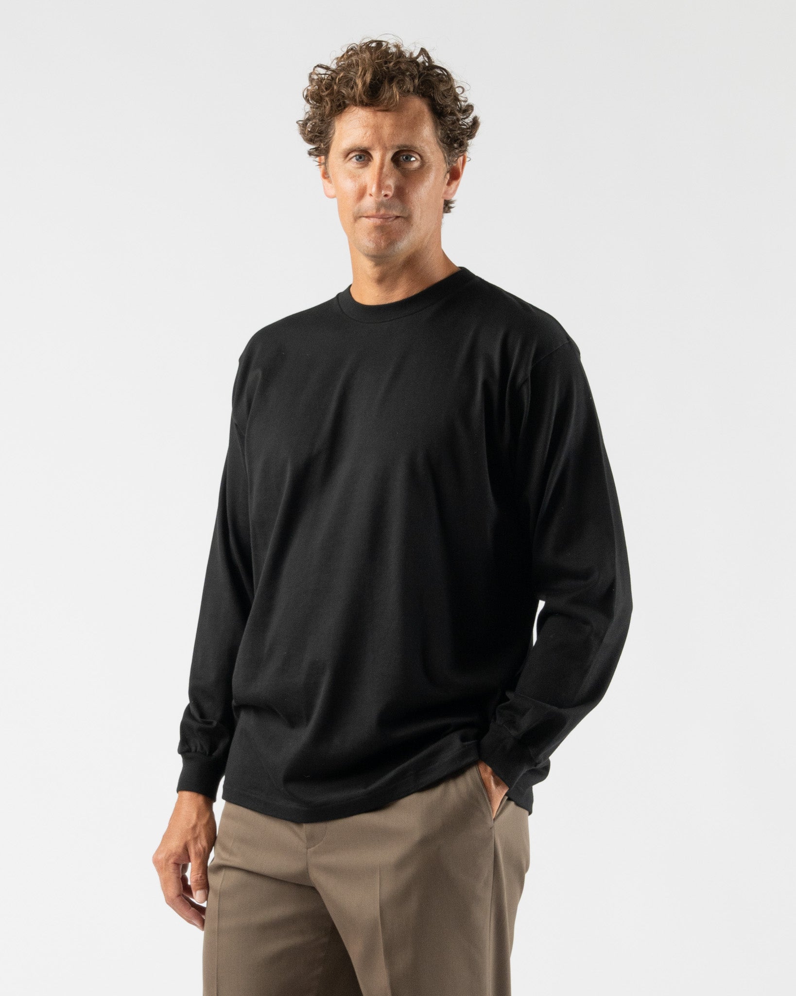 AURALEE｜ (LUSTER PLAITING T-SHIRT BLACK (A00P02GT)) AURALEE LUSTER PLAITING BOAT NECK TEE BLACK | TODAY CLOTHING