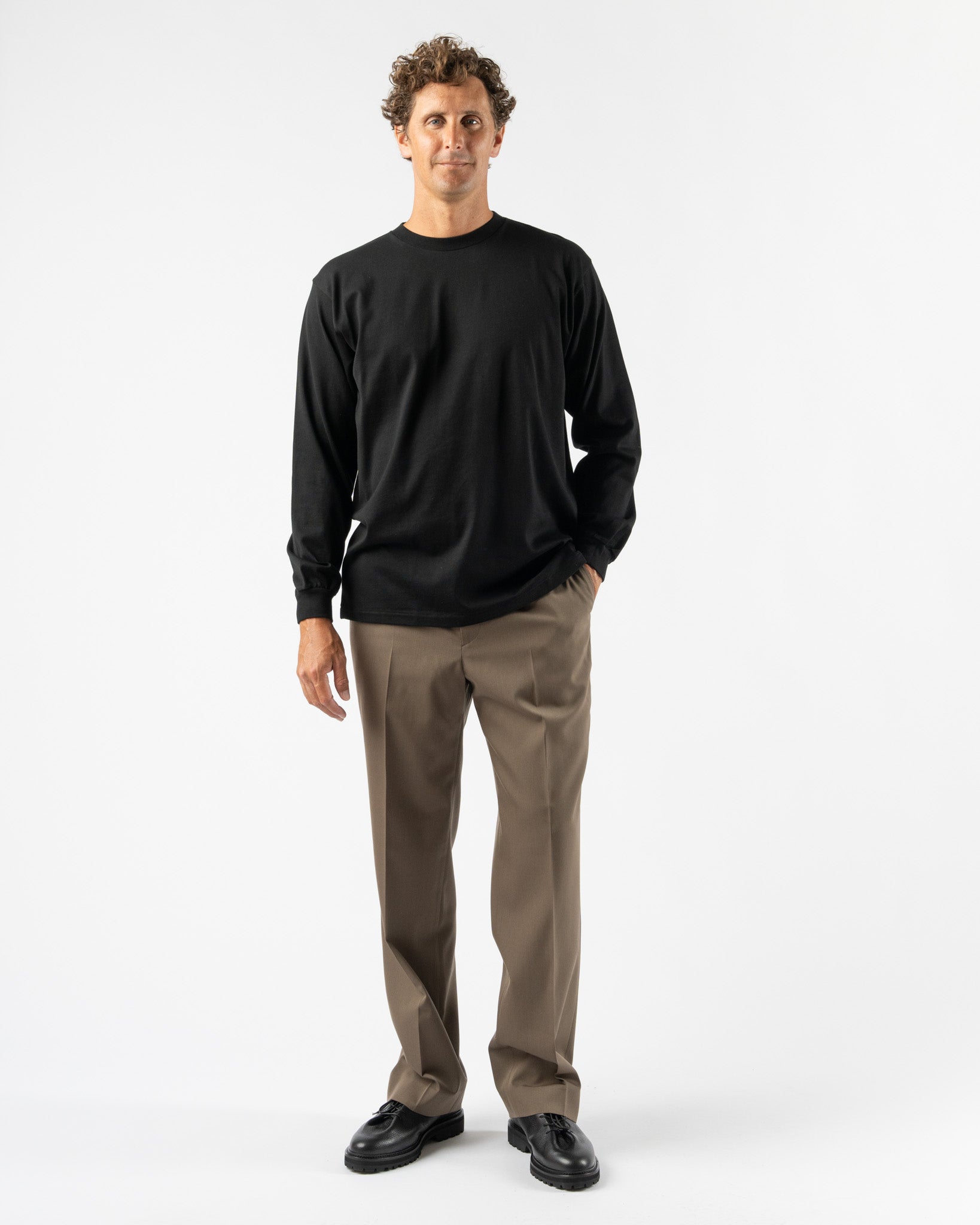 Auralee Luster Plaiting Long Sleeve Tee in Black Curated at