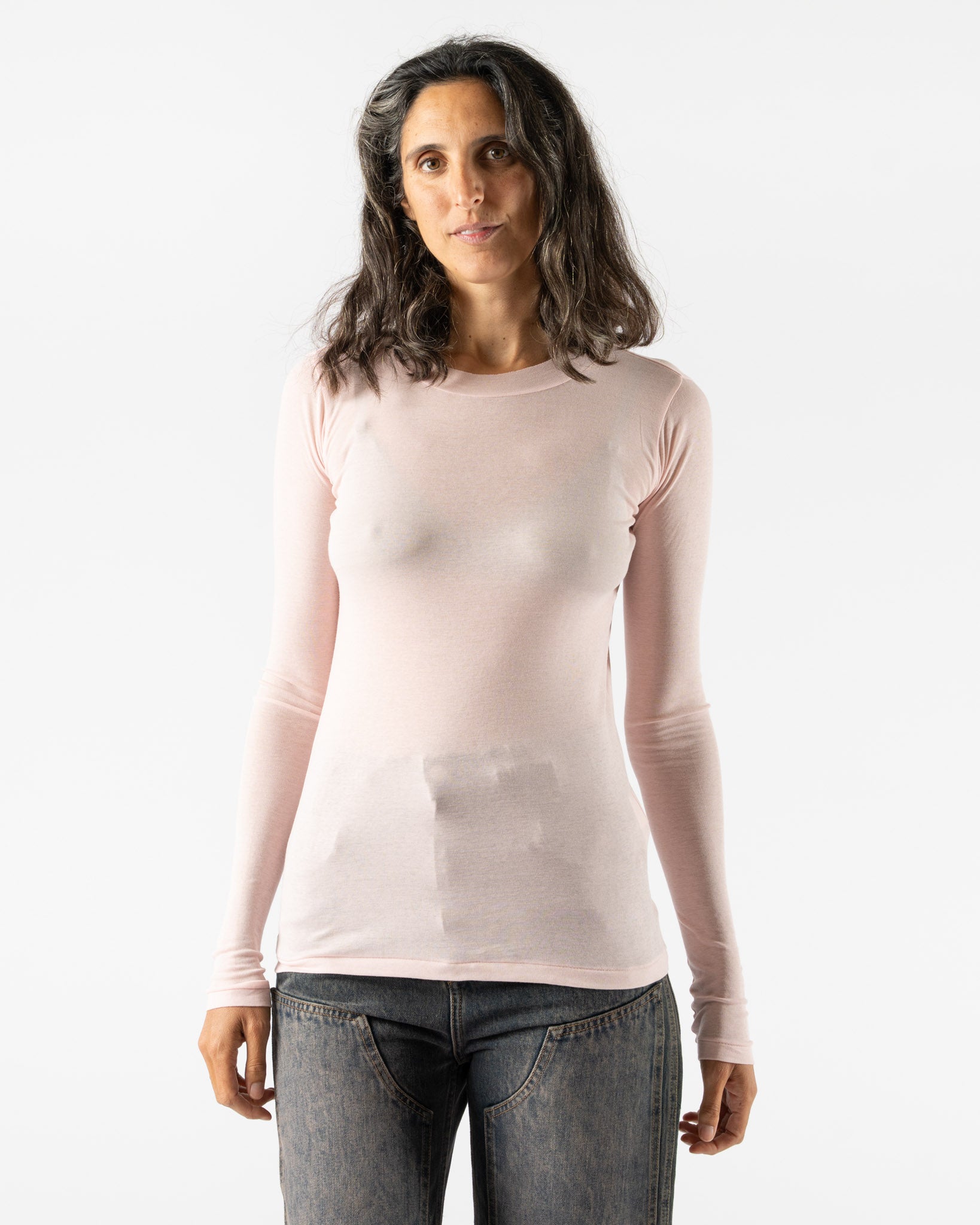 Auralee Super High Gauge Sheer Rib LS Tee in Light Pink