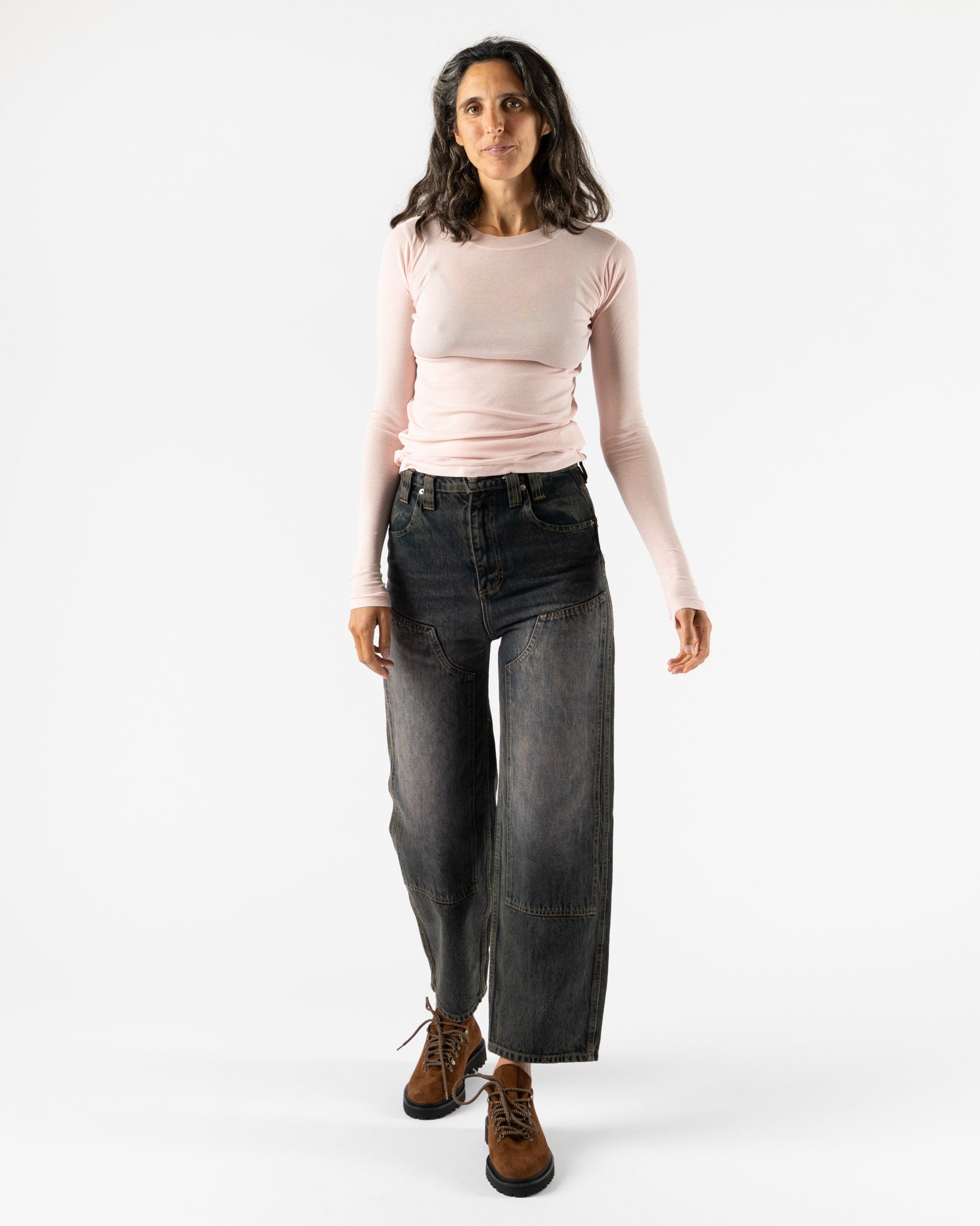 Auralee Super High Gauge Sheer Rib LS Tee in Light Pink