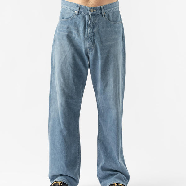 Auralee Selvedge Faded Light Denim Pants in Indigo Curated at Jake and Jones