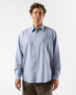 Auralee Super Fine Wool Striped Shirt in Sax Blue Stripe