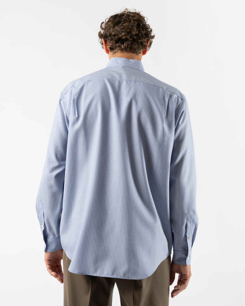 Auralee Super Fine Wool Striped Shirt in Sax Blue Stripe