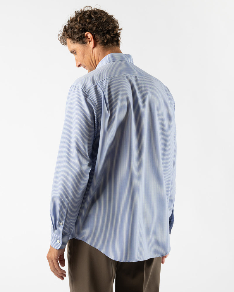 Auralee Super Fine Wool Striped Shirt in Sax Blue Stripe