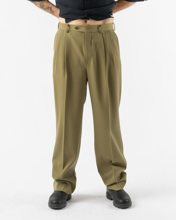 Auralee Light Wool Max Gabardine Two-Tuck Slacks in Khaki Curated 